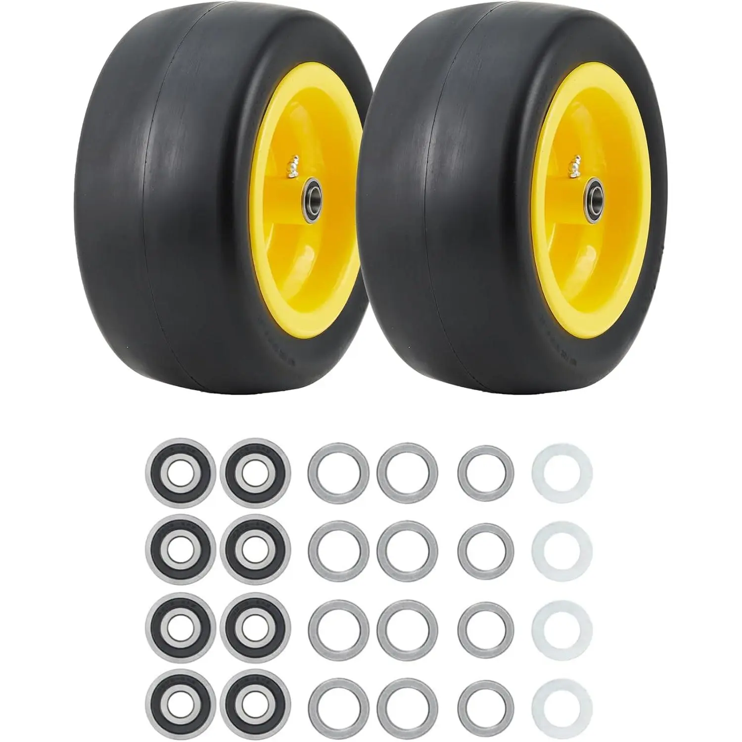 2 Pack 11x6.00-5 Rubber Lawn Mower Tire and Wheel, Yellow Hub Assembly, Replacement for Riding Mower Garden Tractor Zero Turn Mower