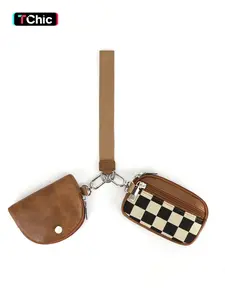 Women's Checkered Pattern Zipper Short Wallet with Detachable Keychain, Casual Versatile 2 in 1 Wristlet Wallet, Trendy All-match Card Holder for Daily Use, Credit Card Holder