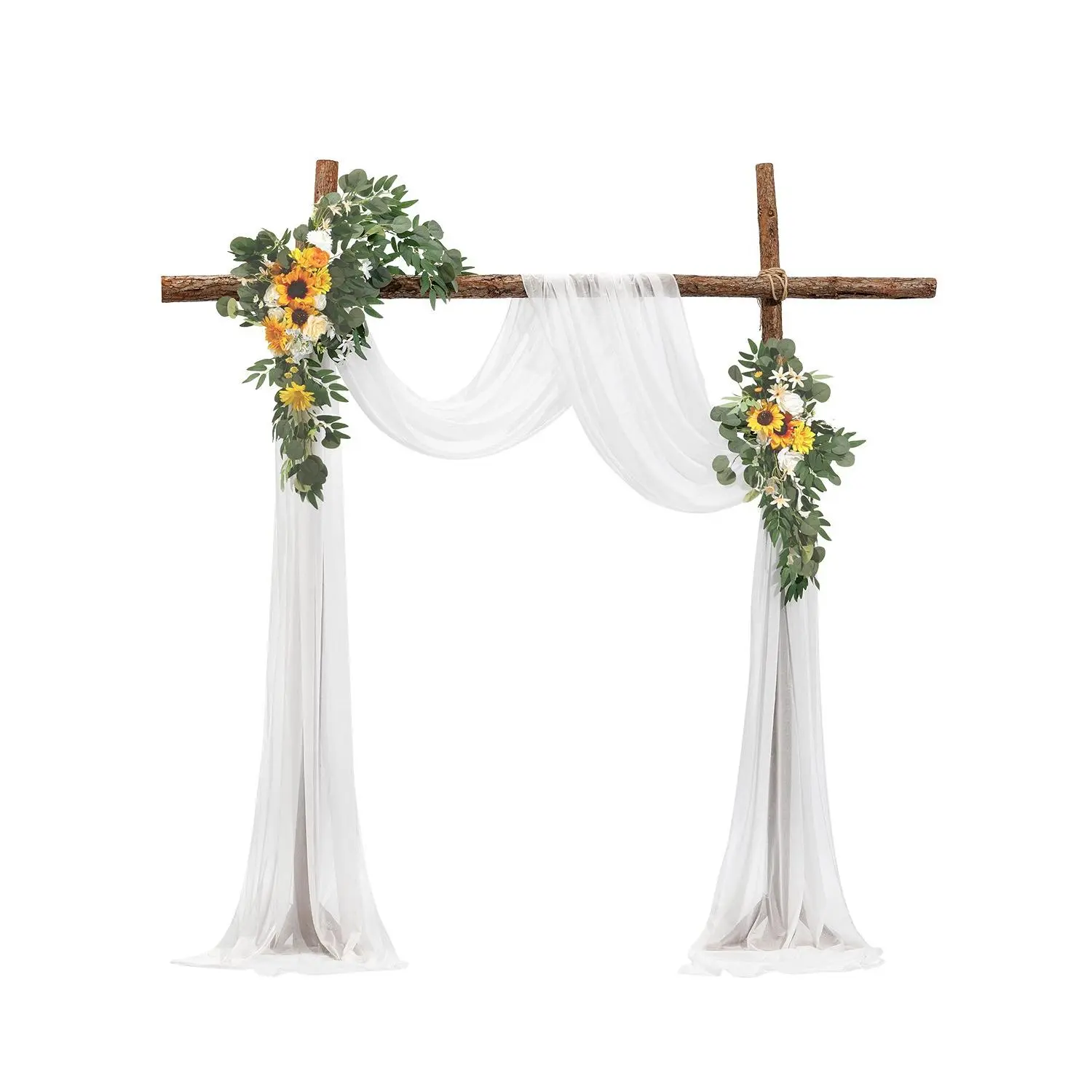 VEVOR Elegant Decorative Artificial Wedding Arch Flowers Kit (Pack of 3, XH-HQ02) - 2 Silk Floral Arrangements (Sunflower, Peony, Chrysanthemum), 1 Sheer Drape with Tie-Backs, for Wedding, Anniversary Backdrop Decoration, Engagement