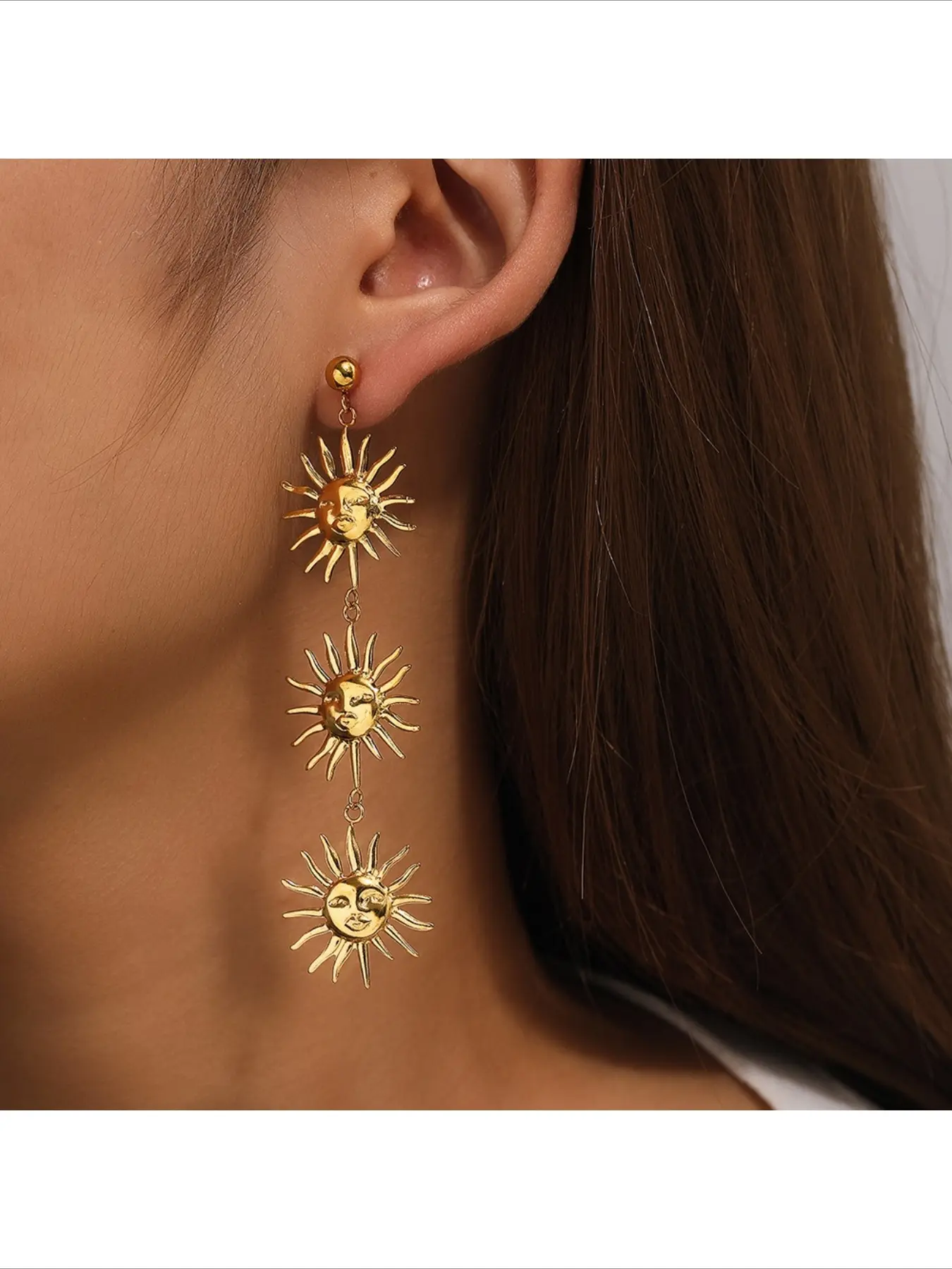 European American Hot Selling Long Style Personality Sunflower Earrings Ear Drops Exquisite Fashion Ear Accessories