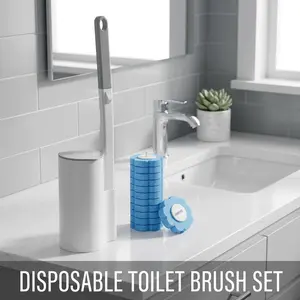 Disposable Toilet Brush Set, Wall Mount No Drill Toilet Bowl Cleaner with Replaceable Refill Heads, 360° Dead Corner Deep Cleaning Bathroom Scrub Brush, Household Sanitary WC Cleaning Tools for Apartment Restroom