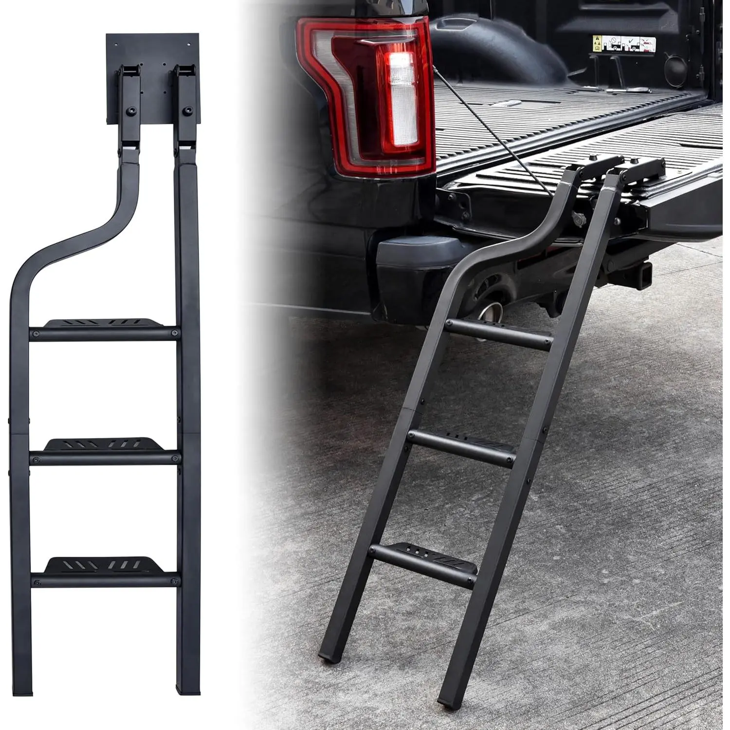 JOKG 42" Heavy-Duty Aluminum Metal Foldable Tailgate Ladder with Folding Steps, 600lb Capacity, Drill Required Auxiliary Access for Ford F150, Dodge RAM 1500 Pickup Truck Accessories
