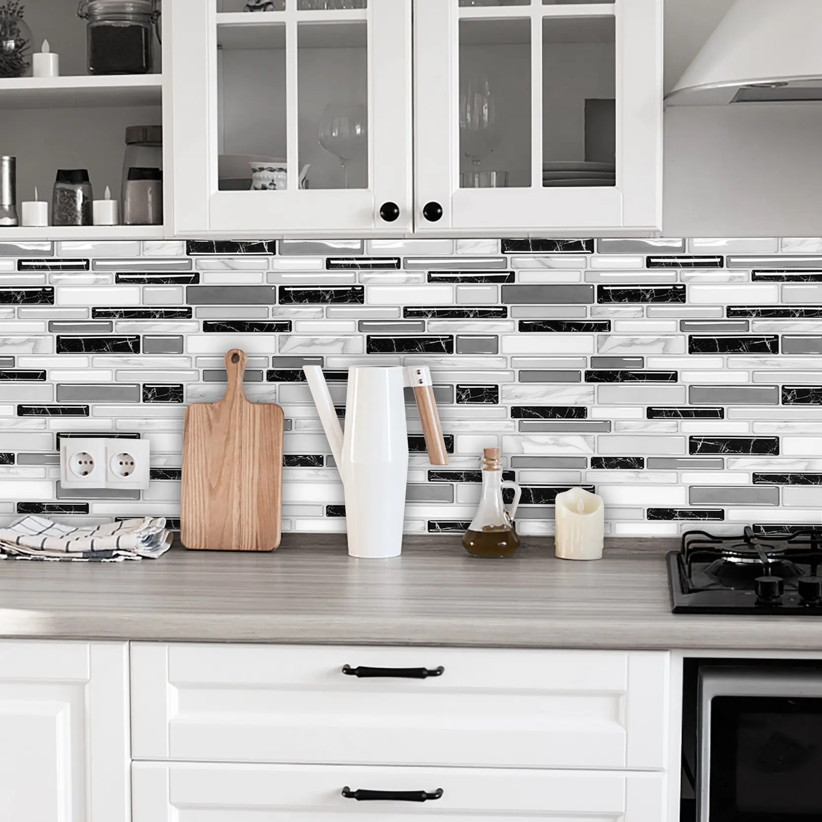 5-Piece Thickened Peel-And-Stick Splash-Proof Board, 30cm X 30cm Modern Marble, 3D Adhesive Waterproof Wall Tiles for Kitchen, Bathroom, Living Room, Laundry Room