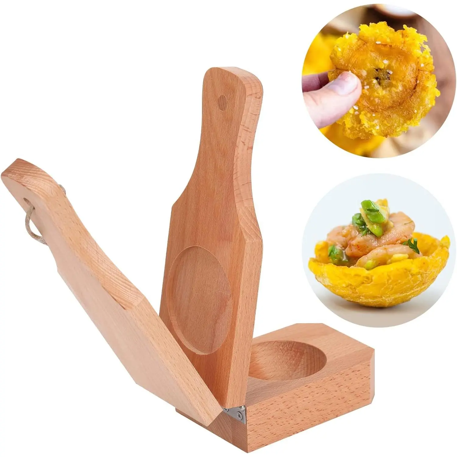 Wood Tostonera Plantain Press Maker Wooden Crispy Green Plantain Chips Tostones Cups Press Smasher  Fried Plantains Kitchen Patacones tostones Food Mills Tools & Gadgets