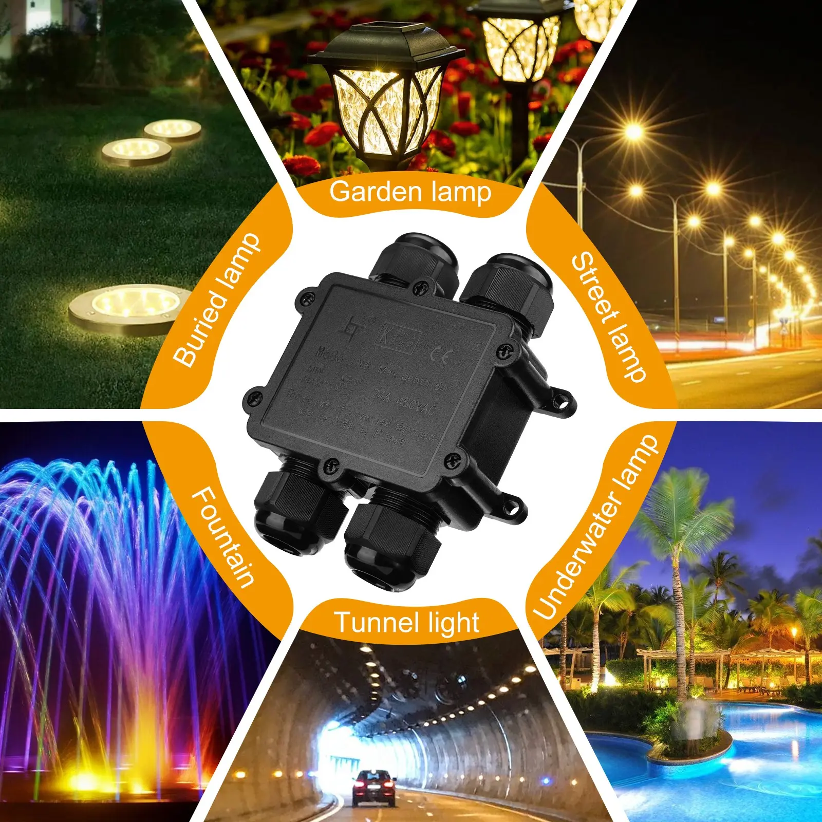 IP68 waterproof junction box 4way M25 dustproof and waterproof for garden lights, road lawn lights, outdoor cable maintenance, diameter 4-8 mm/8-12mm/10- 14mm computer +PA66 material is UV-proof.Temperature resistance -40°c to 105°c 1pcs/2Pcs