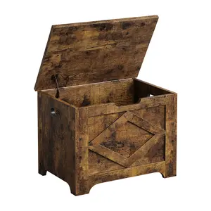 Farmhouse Wooden Storage Bench with Safe Hinged Lid and U Shaped Handle, Multipurpose Organizer for Toys, Shoes, Blankets, Ideal for Bedroom, Entryway, Living Room