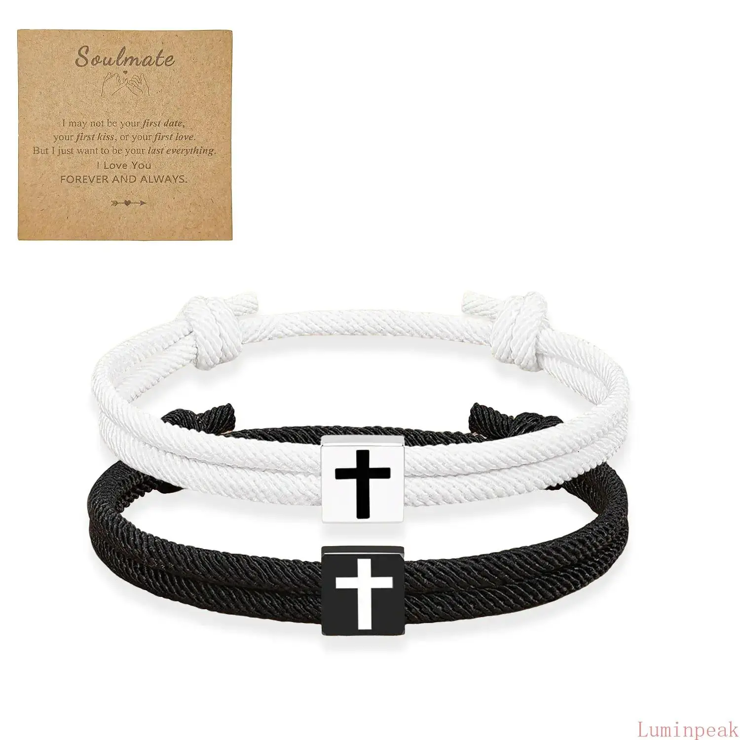 2 Pack Cross Bracelets for Couples, Handmade Braided Rope with Stainless Steel Charm, Adjustable Matching Christian Gift for Men & Women, Friendship Bracelets
