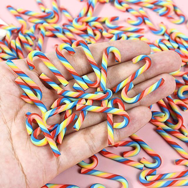 10/30/50Pcs Mini Candy Cane Christmas Decoration Red White Resin Candy DIY Crafts Xmas Pendant Navidad Home Decor 2025 New Year