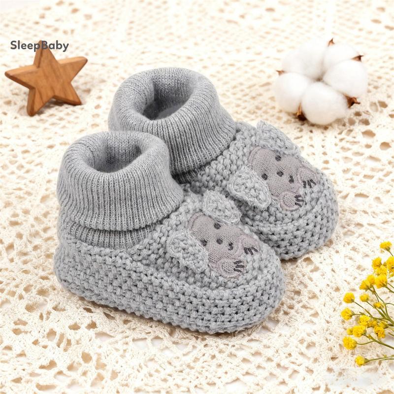 Knitted Baby Booties with Ears Soft Infant Boots Comfortable Winter Shoes for Boys and Girls