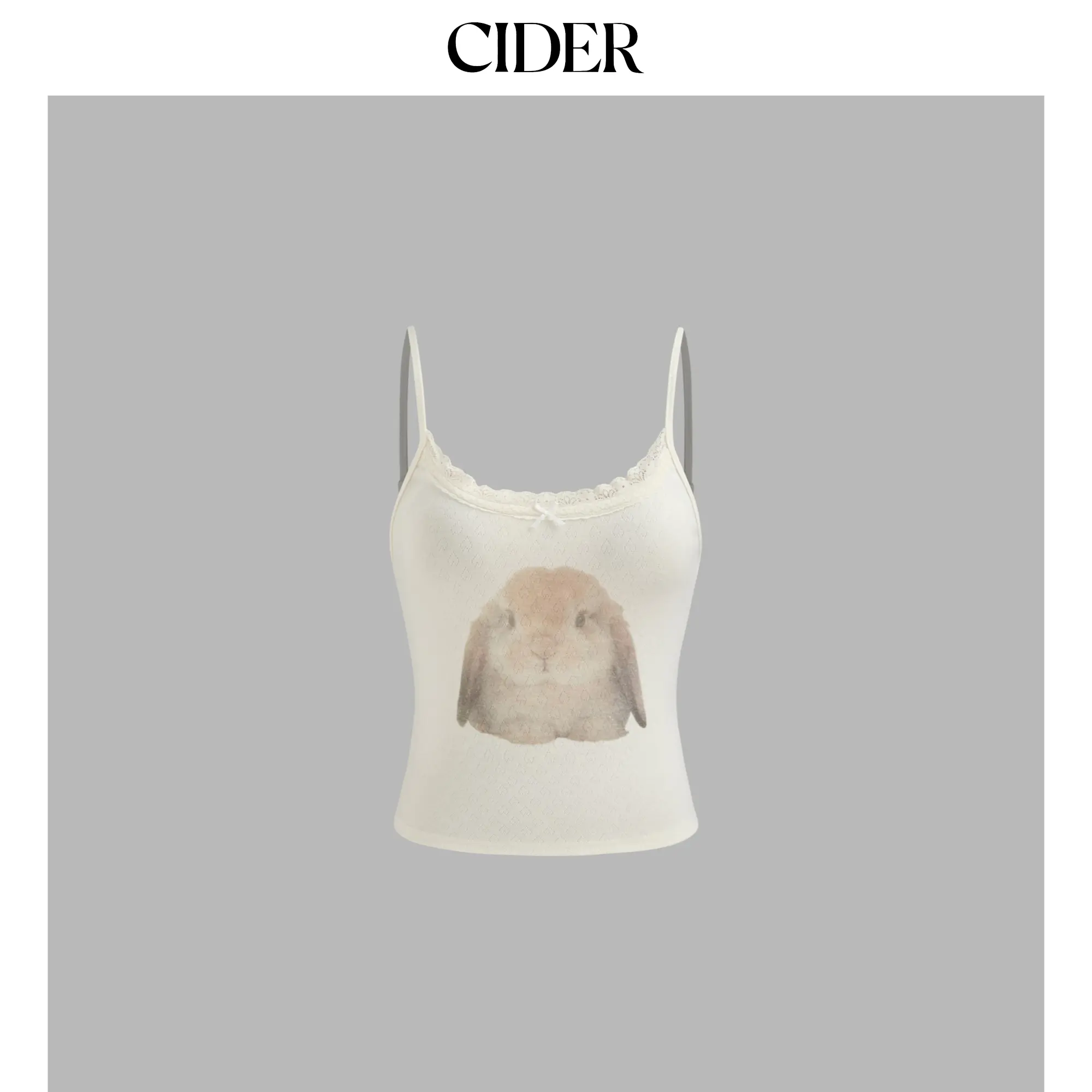 Cider [size 0-26] Scoop Neckline Rabbit Graphic Bowknot Lace Trim Cami Top SummerWins SummerFinds