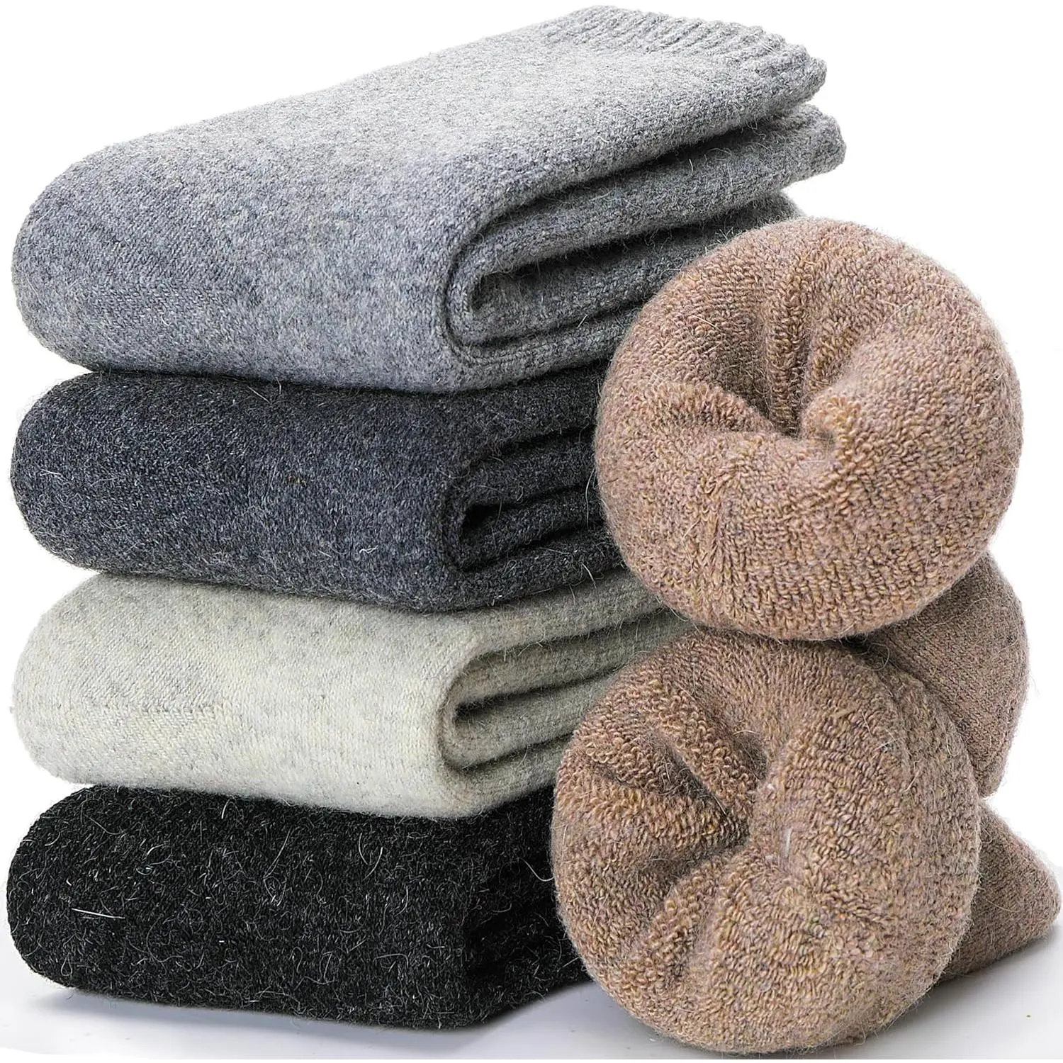 Merino Wool Crew Socks for Female Adults, 5-Pair Classic Snowflake Black Christmas Thermal Warm Winter Thick Boot Work Socks, Classice Snowflake(5 Pairs), Black (5 Pairs)