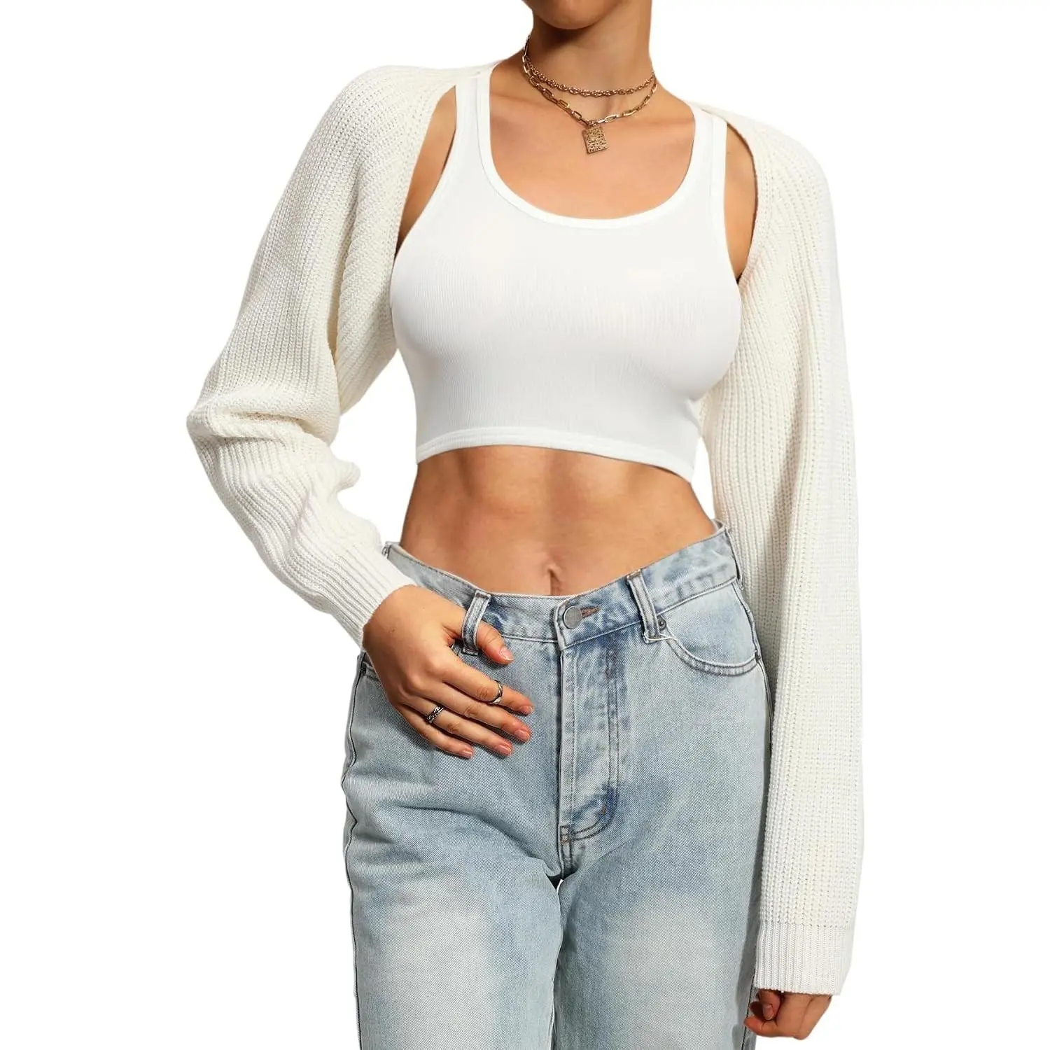 Women Knit Bolero Shoulder Shrug Sweater Long Sleeve Open Cropped CardiganGift