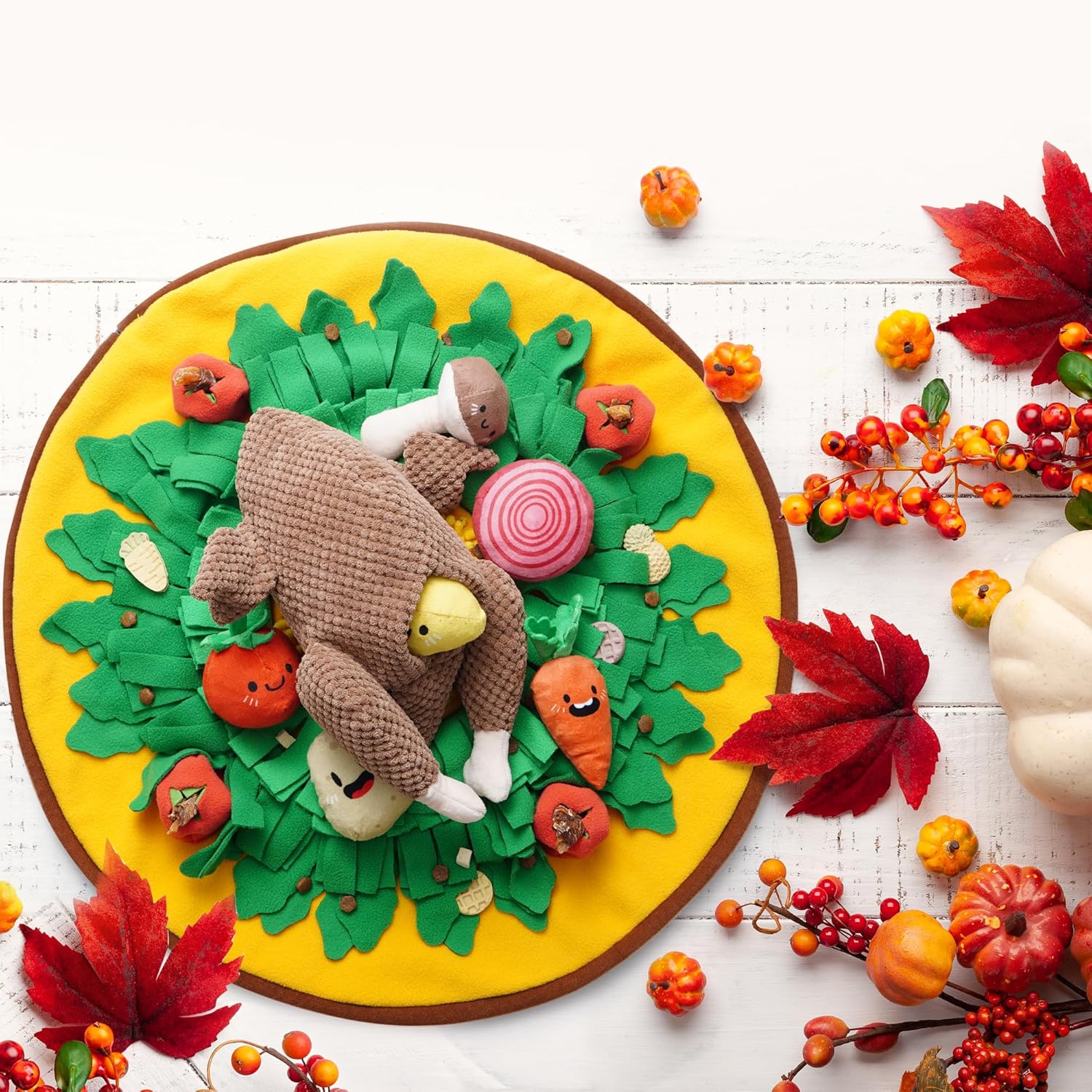 7-in-1 Thanksgiving Turkey Dog Toy,Big Turkey Puzzle Toy with 6 Squeaky Veggie Plush Toy, Interactive Enrichment Dog Toys for All Breeds