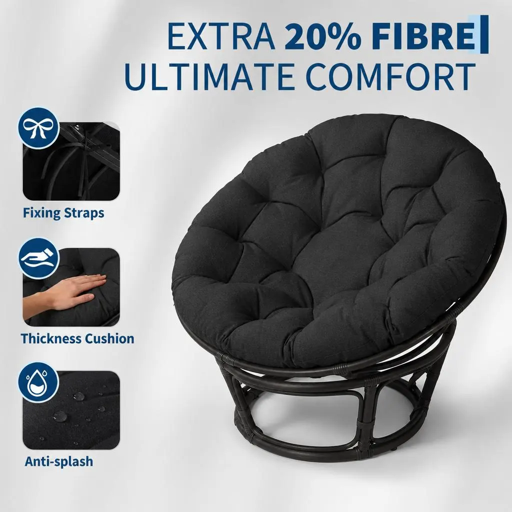 Ergonomic Wicker Papasan Chair – 40" Extra-Thick Soft Cushion, Heavy-Duty Steel Frame, 360° Swivel, Single Lounge Chair for Living Room, Bedroom, Reading Nook – No Variant Info