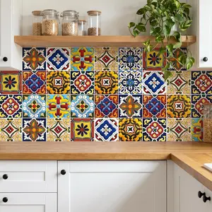 30 Pack, 4x4 inch Tuscan Style Tile Decals, Colorful Spanish Peel and Stick Backsplash, Self-Vinyl for Wall Decor