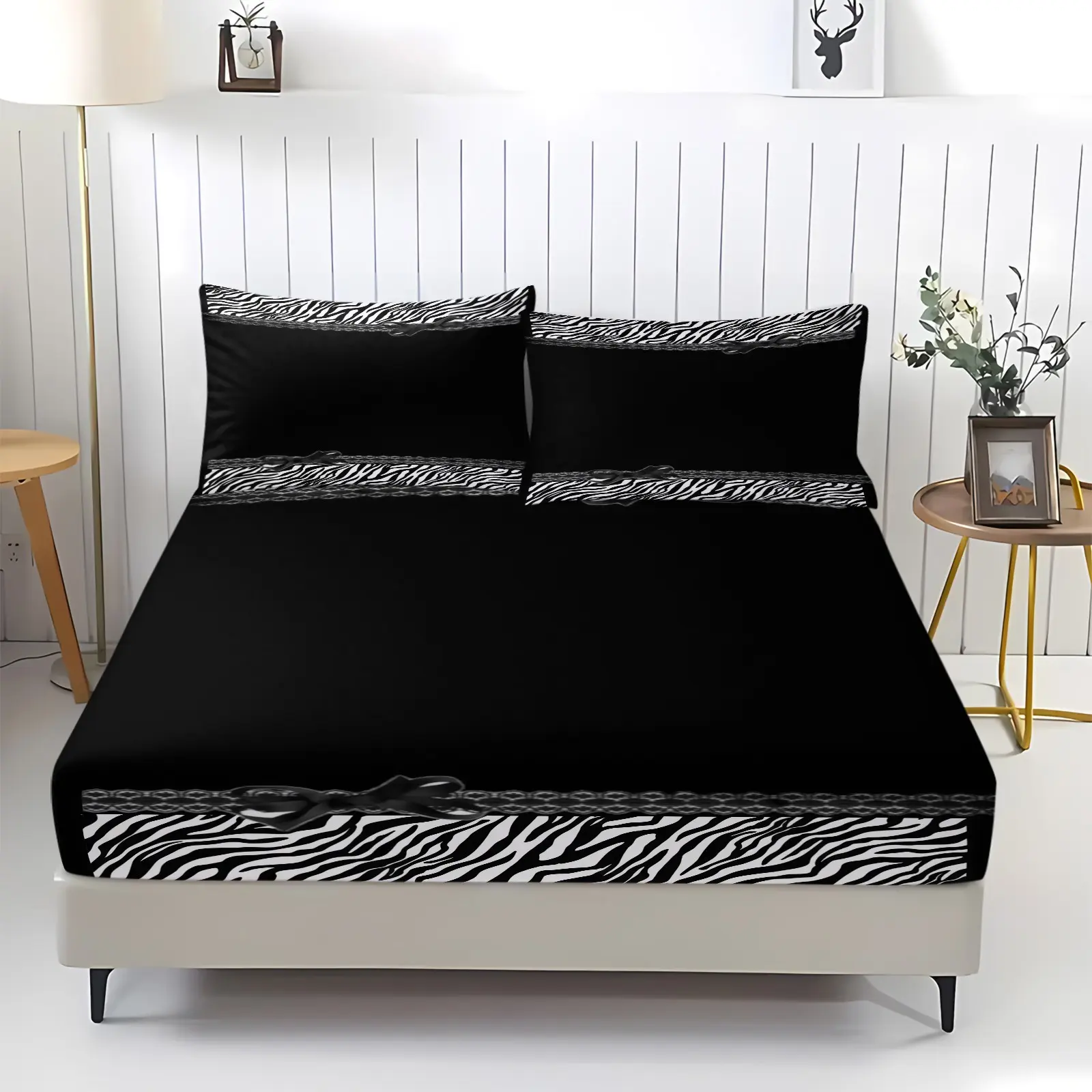 Lace polka dot printed pattern bedsheet, including 1 bedsheet and 2 pillowcases, non slip dust cover suitable for bedrooms and guest rooms, suitable for personal use or gift giving