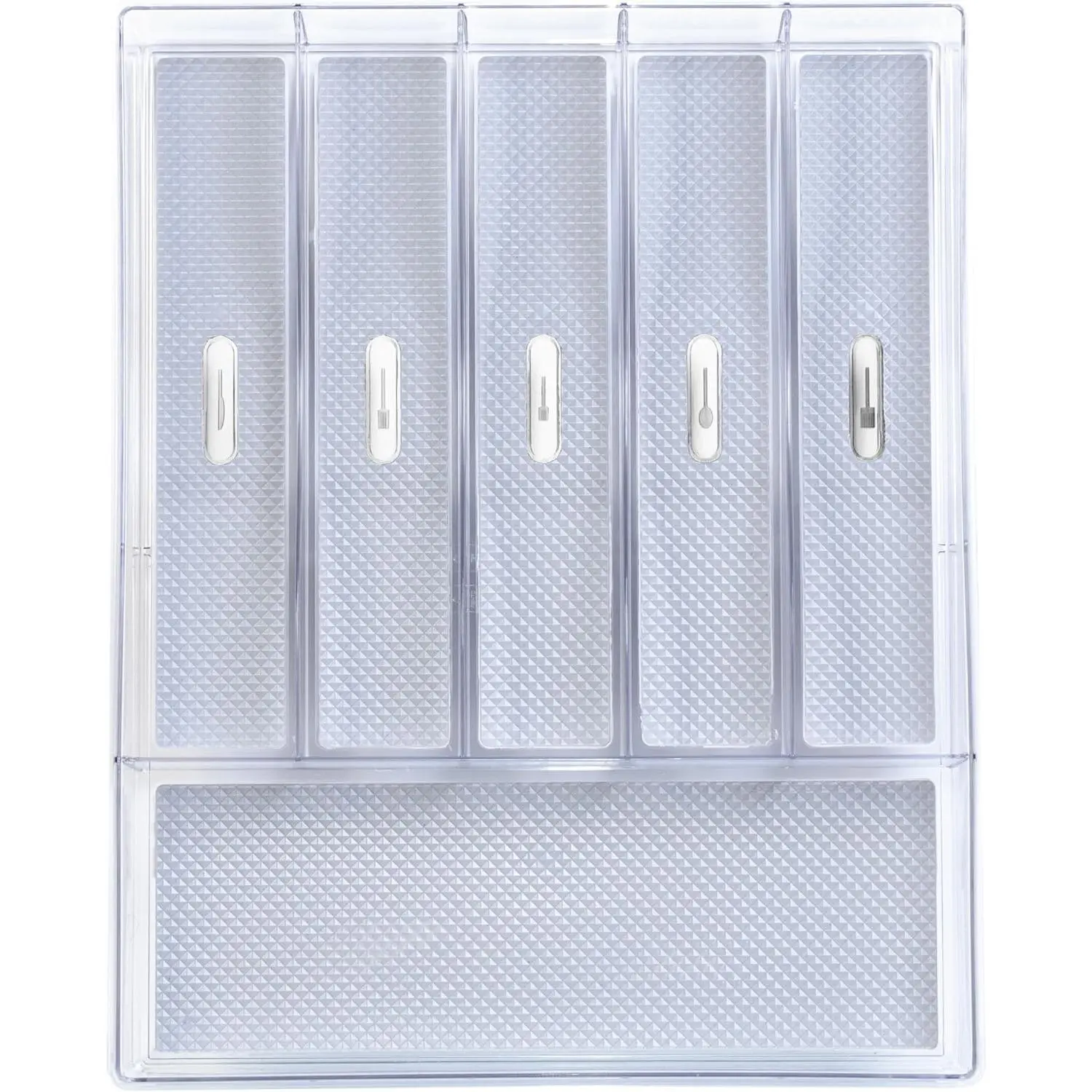 Silverware & Utensil Drawer Organizer - Divided Clear Plastic Storage Tray with 6 Compartments for Kitchen Flatware and Cutlery - BPA Free, Food Safe, Non Slip, 12x15 inches