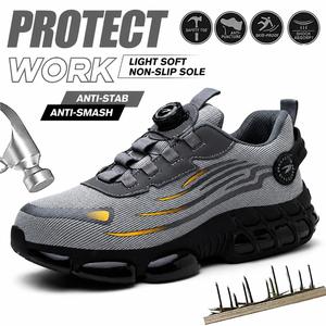 Men's Steel Toe Work Shoes Puncture Resistant Slip On Lightweight Breathable Safety Sneakers for Construction Warehouse Factory Workers