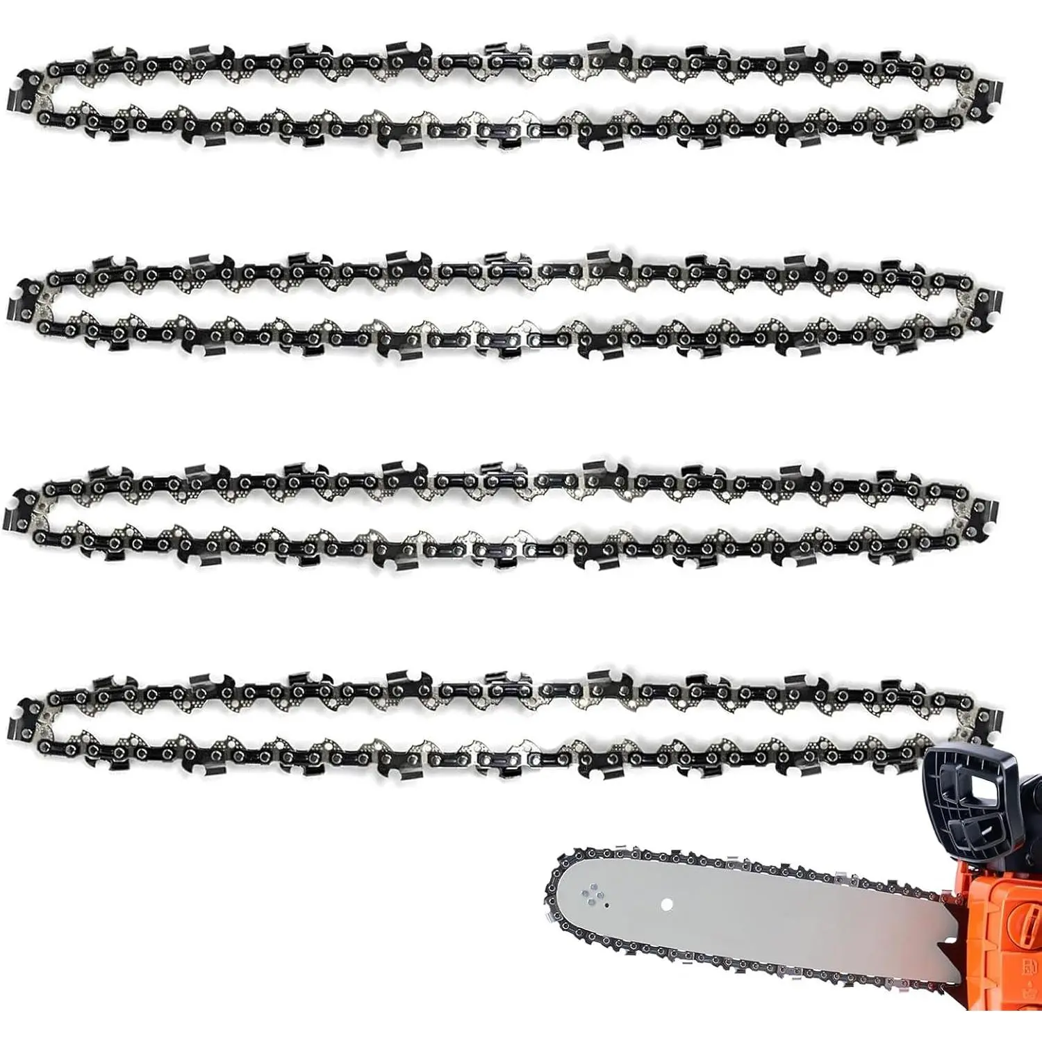 4 Pack 12 Inch Chainsaw Chains 3/8 LP Pitch .050" Gauge 45 Drive Links, 12" Replacement Chain Low-Kickback Compatible with Craftsman, Greenworks, Poulan, Remington, Echo, Ryobi and more