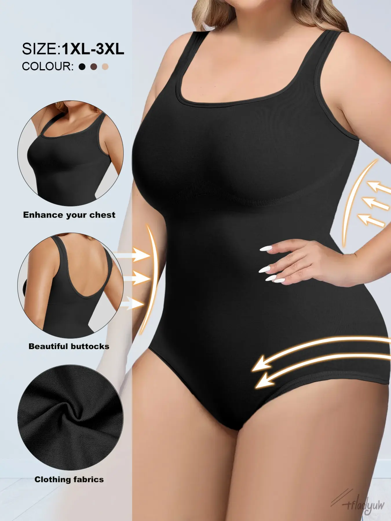 Curvy U Low Back Bodysuit, Wide Strap Square Neck, Targeted Abdomen, Waist & Hip Smoothing, Plus Size Shapewear for All Occasions