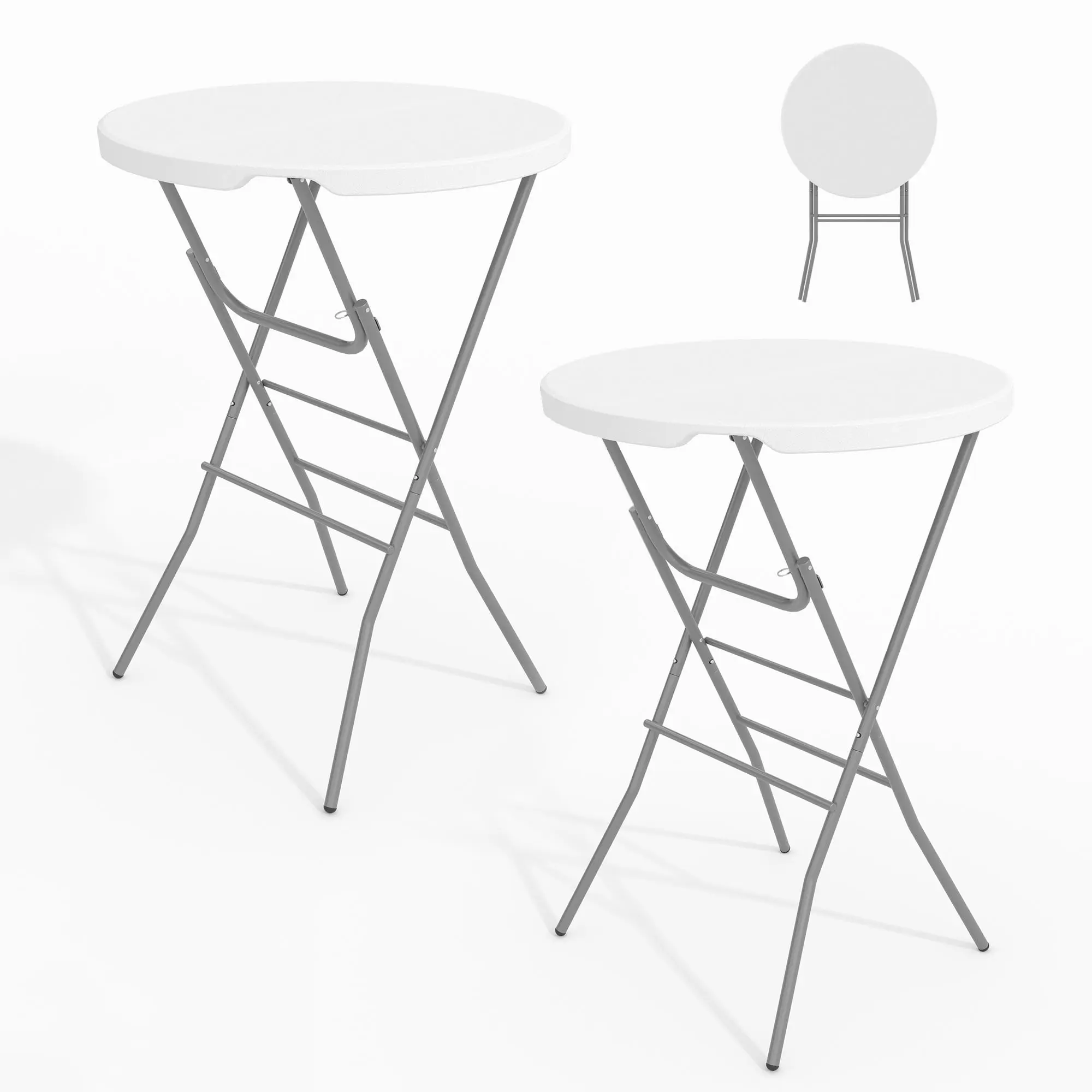 Gaomon 2 Pack Round High Top Folding Cocktail Bar Bistro Tables - 32" Dia. HDPE Top, Sturdy Metal Frame, Locking Legs