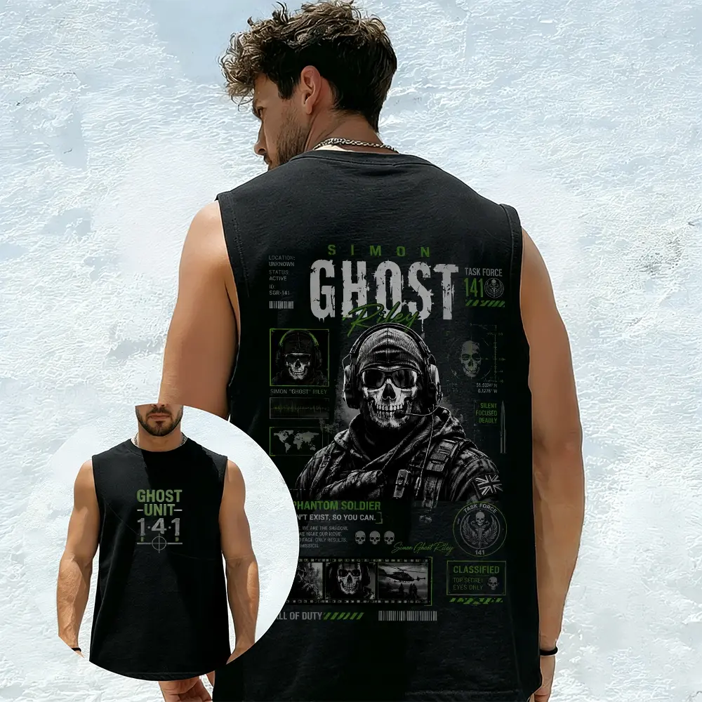 Inkhausstore-Inkvaultarchive Simon Riley Ghost Unit 141 Double Sided Print Black Muscle Tank Top