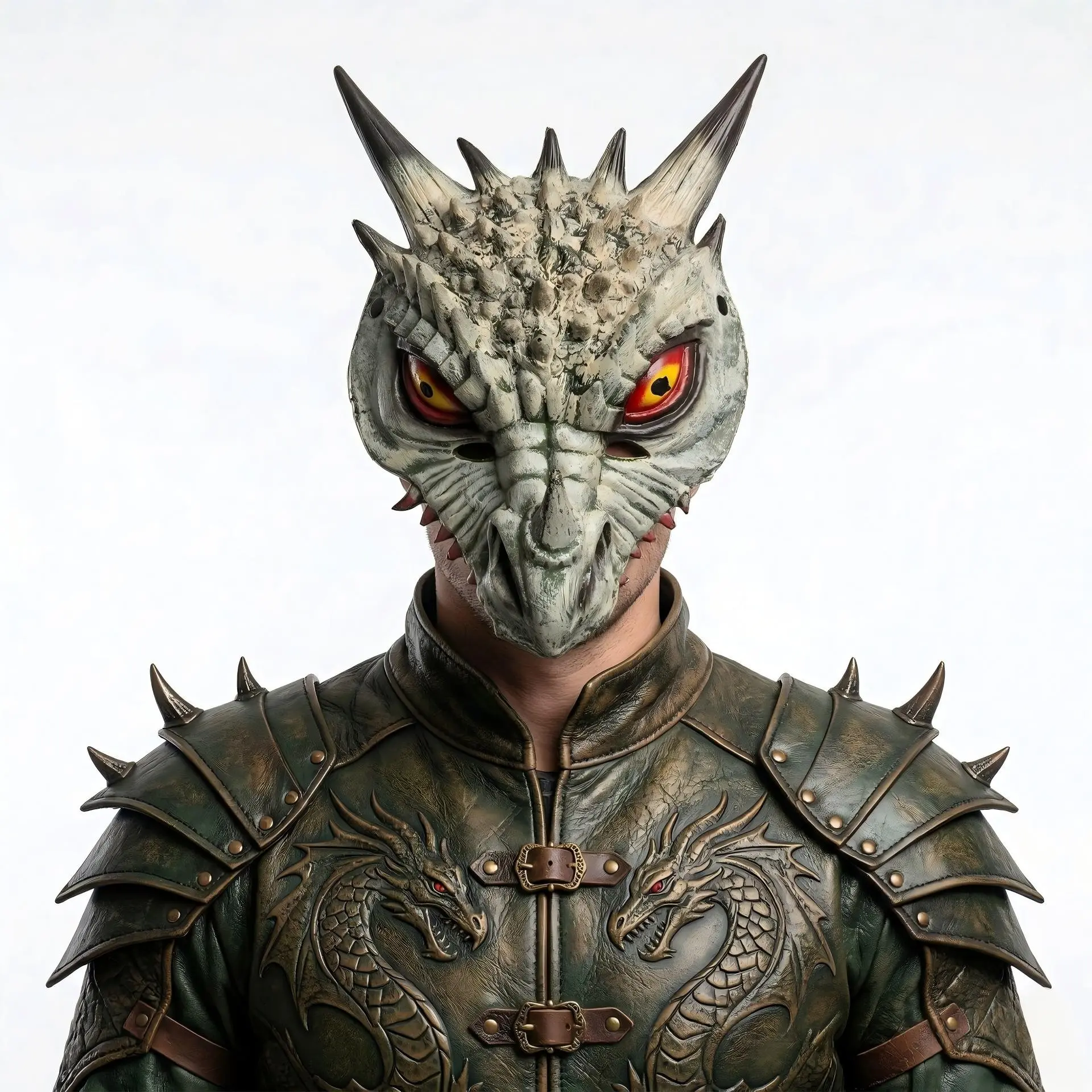 Vintage Dragon Full Face Mask, 3D Sharp Spike Evil Dragon Costume, Halloween Party Cosplay Prop, 1pc Retro Aged Dragon Mask