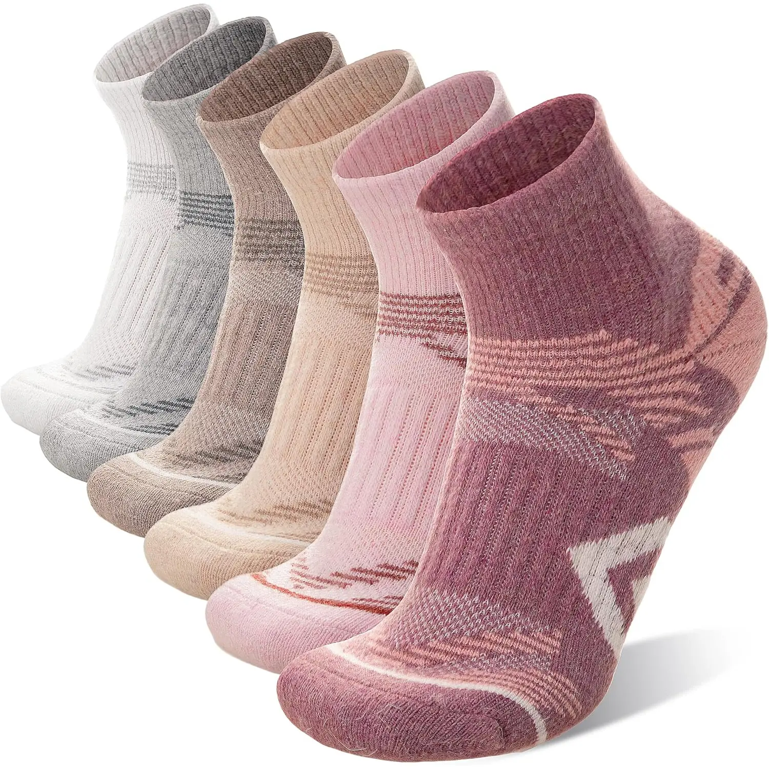 6 Pairs Merino Wool Quarter Ankle Hiking Running Socks Compression Thermal Thick Cushion Socks  Women Men