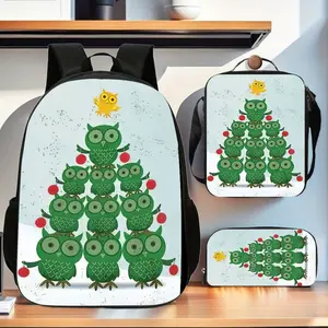 Owl 3pcs Trendy Backpack Set, Includes Large Capacity Book Bag & Handbag & Pen Case, Perfect School Bag Set for Travel Use