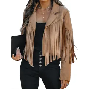 Suede Leather Jackets For Women Trendy Fall Western Fringe Cropped Jacket 2025 Tassel Motorcycle Crop Coats