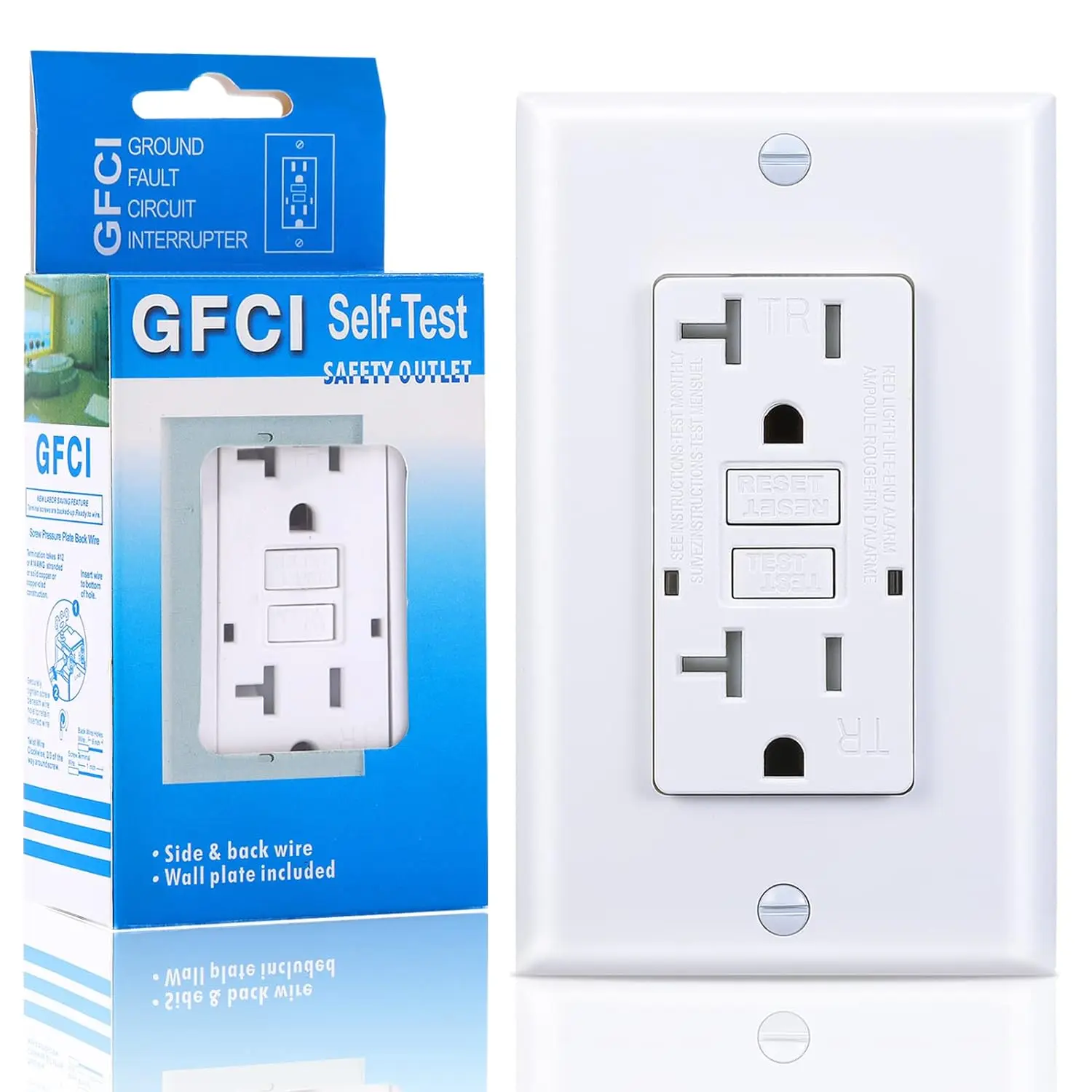GFCI Outlet, Tamper-Resistant GFI Receptacle with LED , Self-Test Ground Fault Circuit Interrupter, Decorator Wall Plates and Screws Included, UL Listed, White (White, 20A 1 Pack)