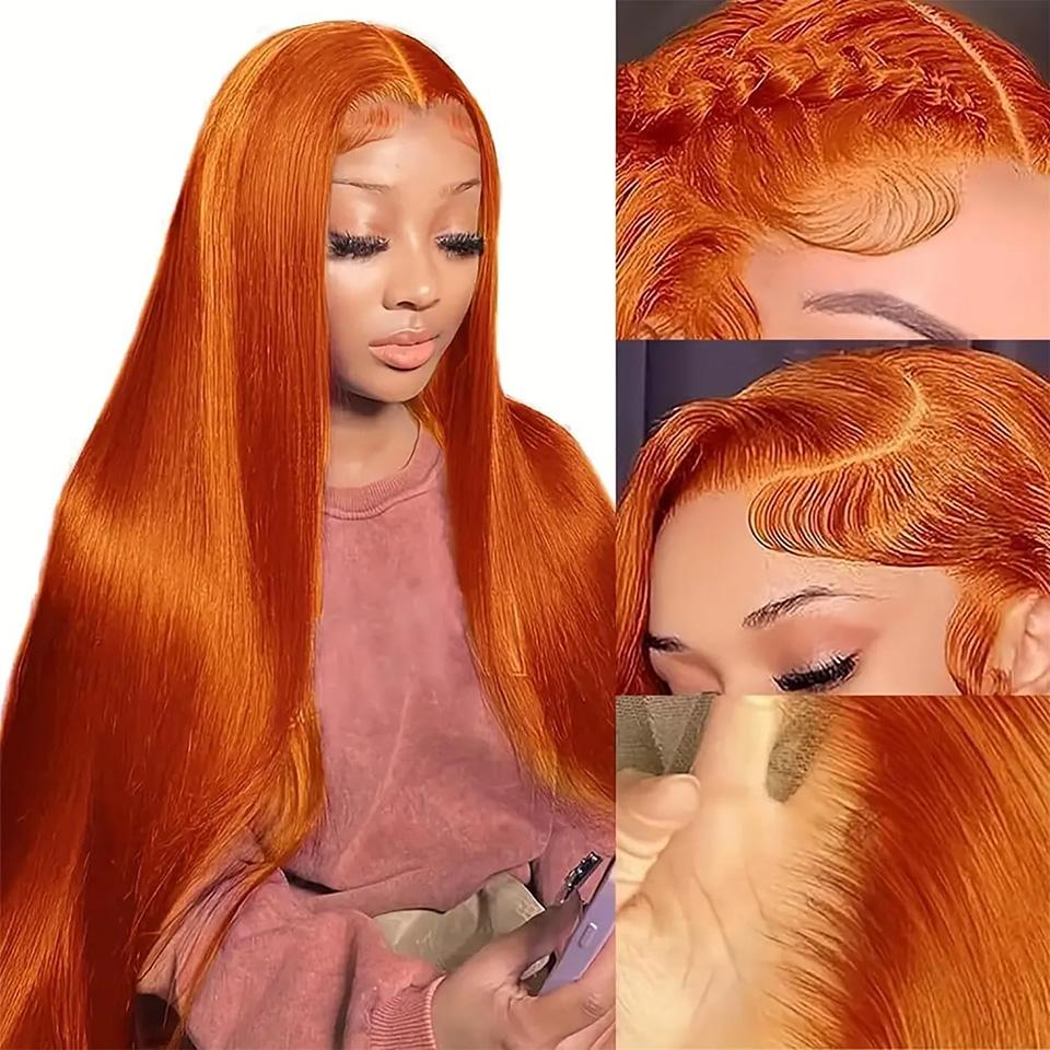 Bling Hair 30 32 Inch Ginger Straight Human Hair Wig Orange Brazilian 13x4 13x6 Hd Transparent Lace Frontal Ginger Human Hair Wigs for Women Pre Plucked 180% Density