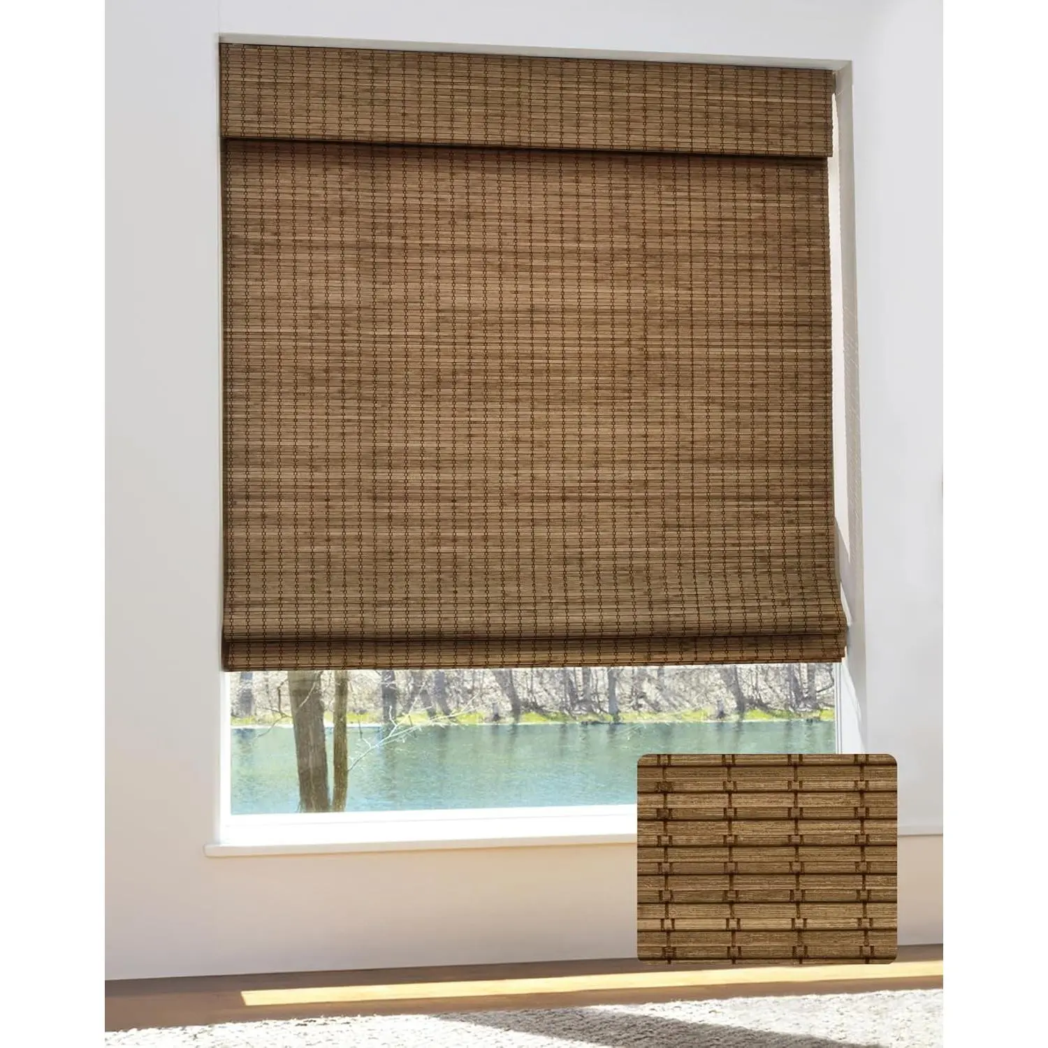 Cordless Bamboo Roman Shades for Windows Blinds Size 36" W ×64" H Colour Highfield Teak