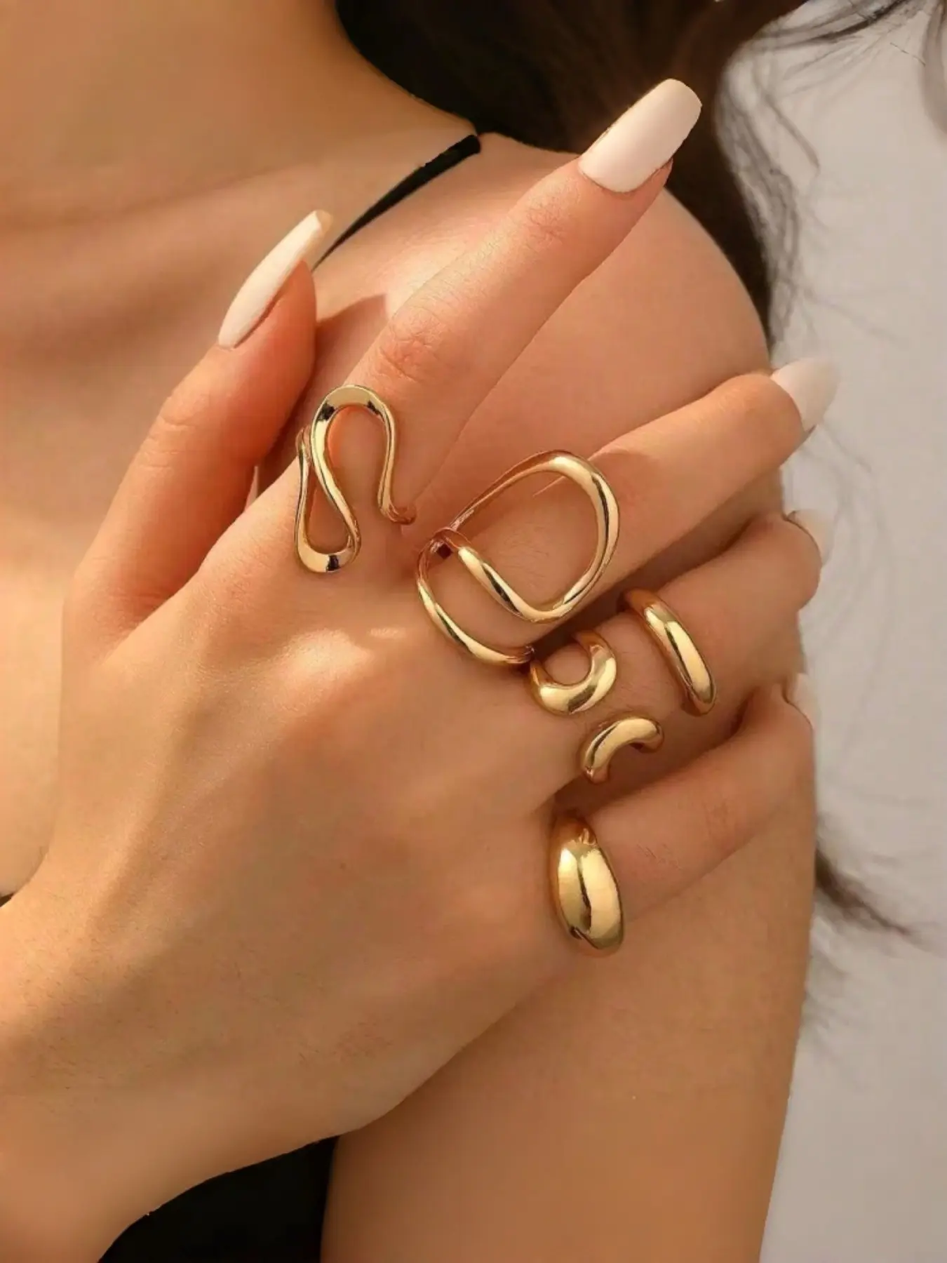 4-Piece Vintage Geometric Ring Set, Adjustable Asymmetrical Liquid Rings, Fashion Jewelry for Women, Perfect for Holidays and Daily Wear, Open Adjustable Rings