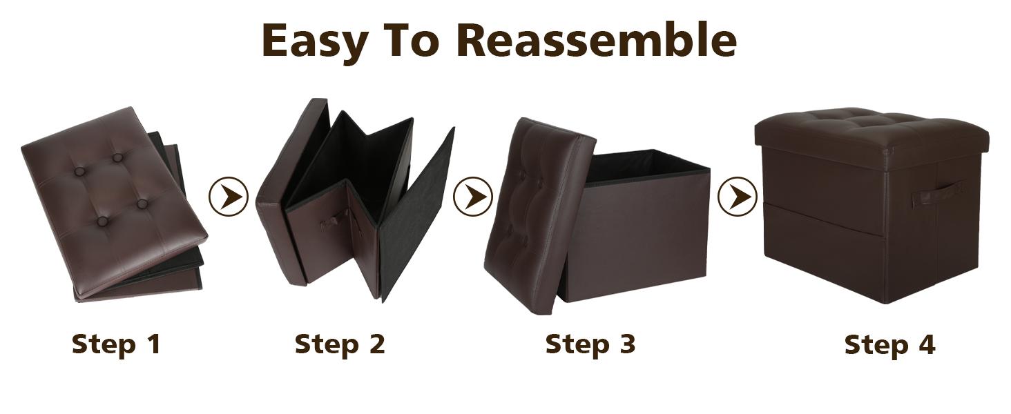 Storage Ottoman Foot Rest Stool, Foldable Leather Footstool Storage Bench with Thicker Foam Padded Seat. Foot Rest Under Desk for Living Room Bedroom 350 lbs, 17x13x13 in, Brown