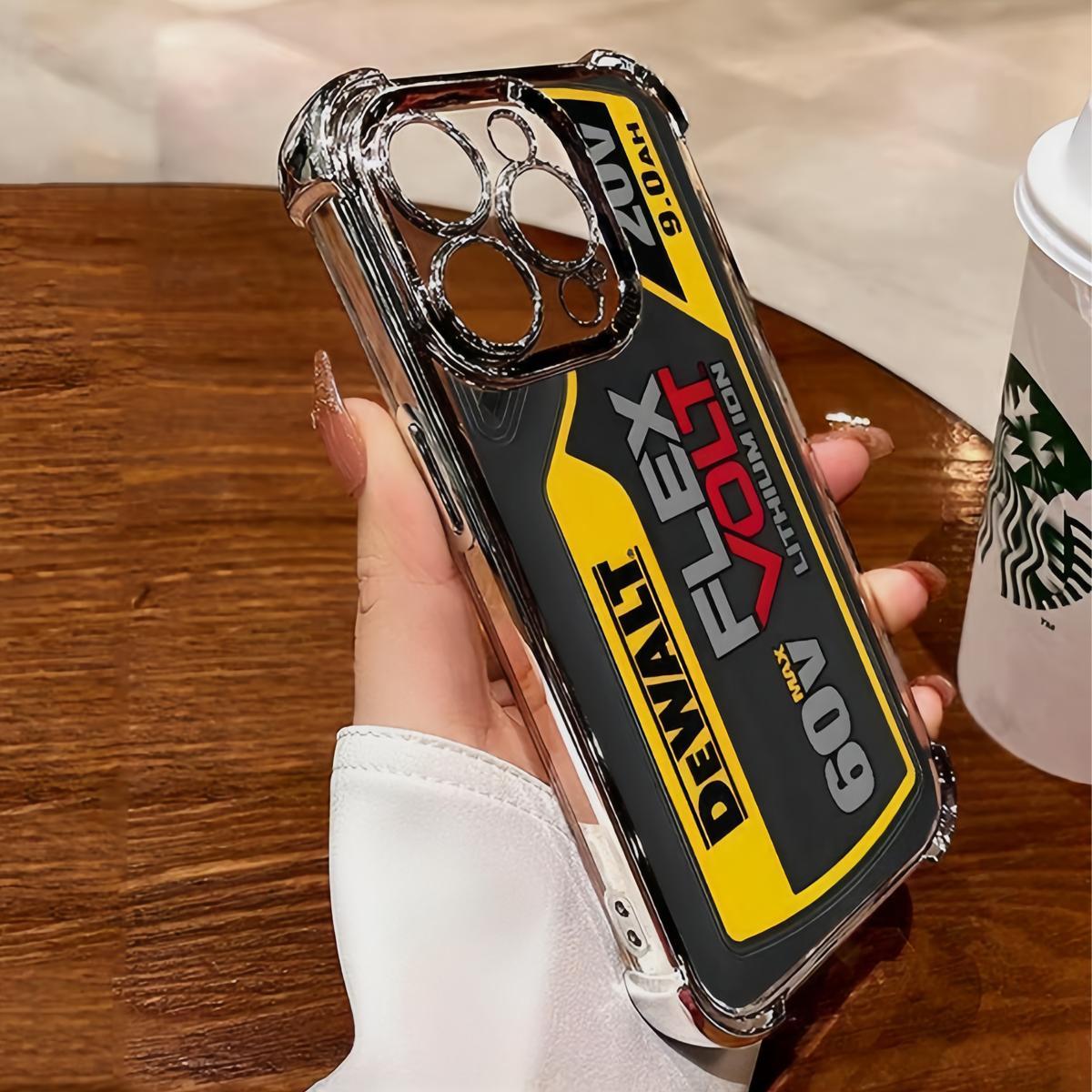 Personalized and minimalist industrial style hardcore phone Suitable for iPhone 16/15/14/13/12/11 Pro Max Plus electroplated anti drop soft phone 015 Screen Protector Protection  Smartphone   Protective luxury phone Black dewalt tough phone case