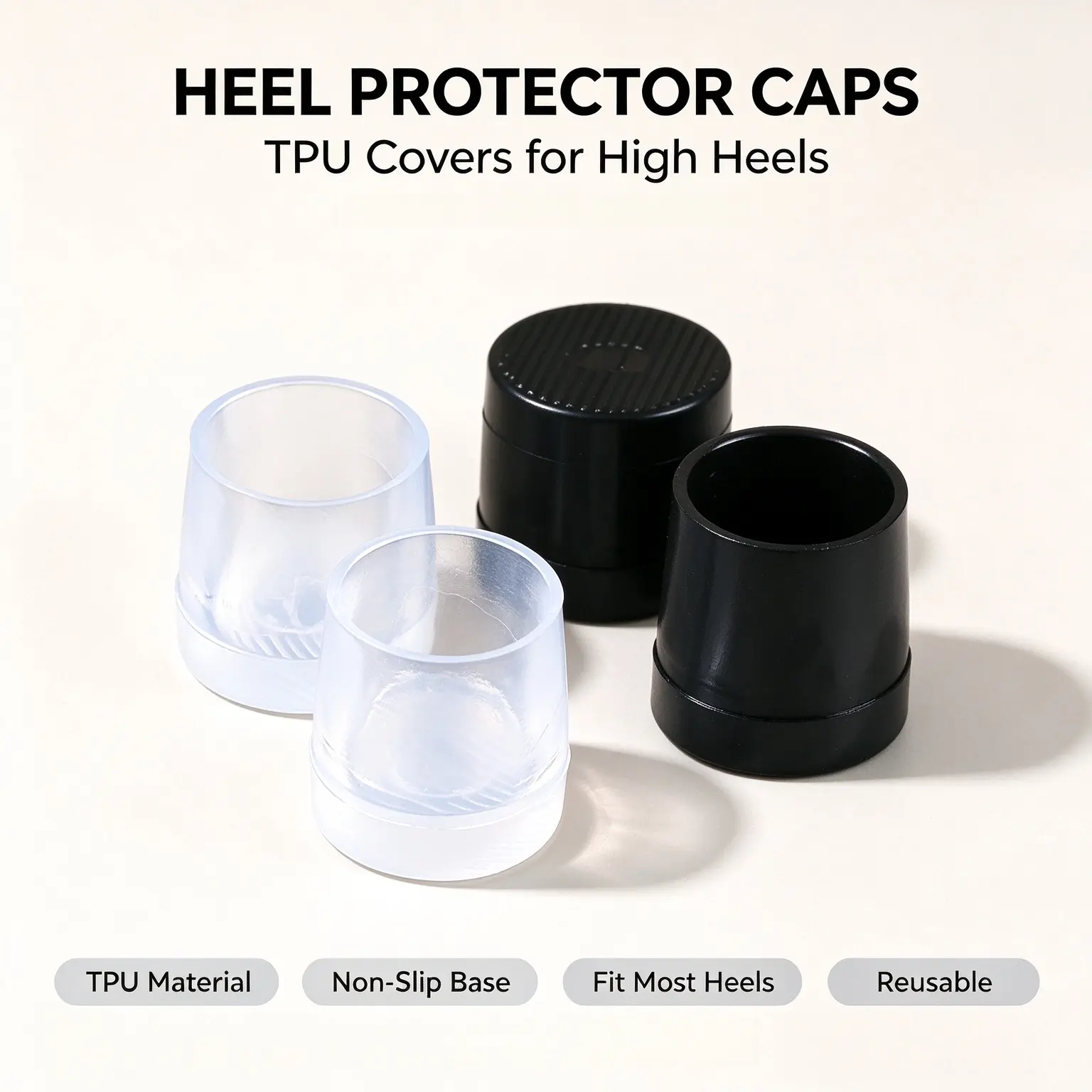 10 Pairs High Heel Protector Caps for Women, Anti-Slip Noise Reducing Round Heel Covers, Ultra-Thin Silent Heel Guards with 5 Sizes, Durable Shoe Tip Protectors for Pumps Dress Shoes Wedding Office