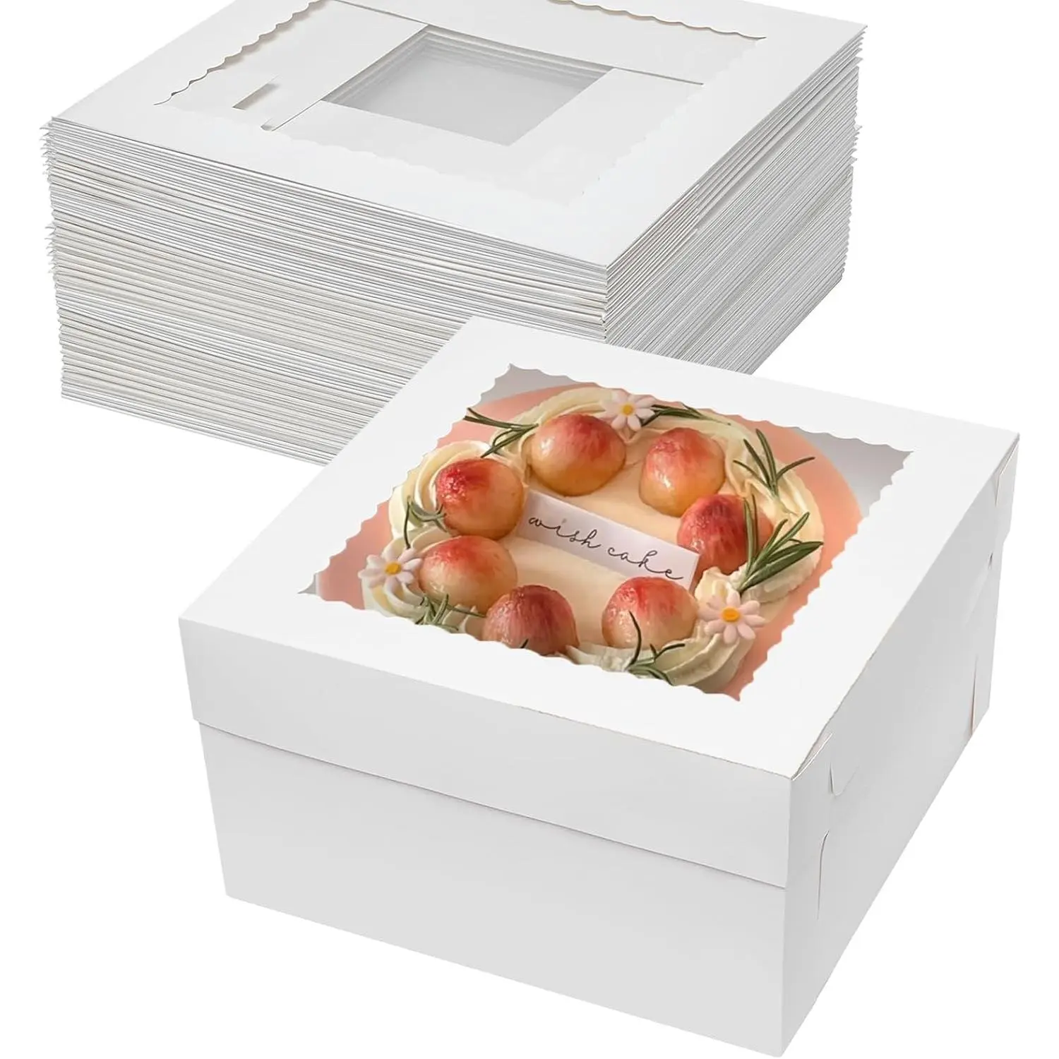 25 count 12x12x6 Cake Boxes Bakery Boxes for Tier Cakes with Window | 12 Inch White Large Tall Cardboard Bakery Take Out Carrier Containers with  for Wedding, Birthday, Party
