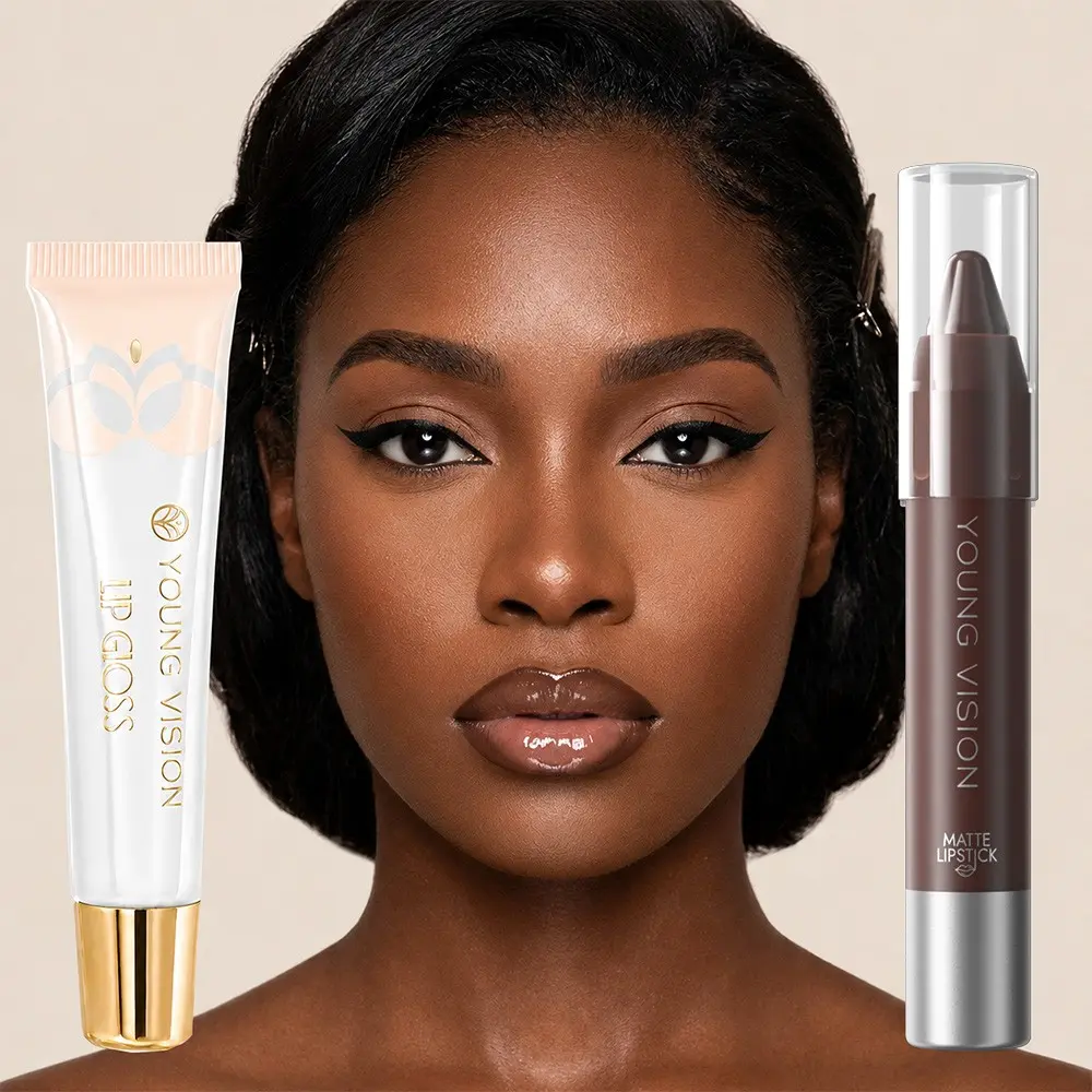 YOUNG VISION Matte Lipstick Pen and Gloss Set, Velvet Finish Base, Layered Moisturizing Lip Makeup, Perfect for Radiant Lips