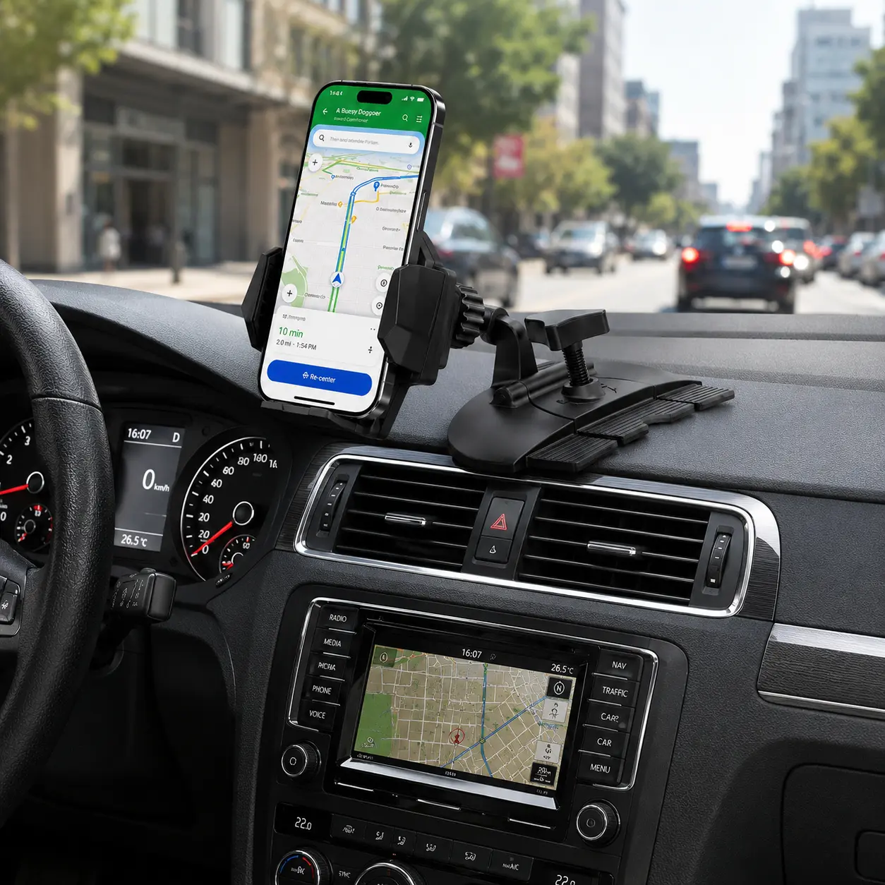 CD Slot Phone Mount 360 Degree Rotating Car Phone Holder with 4 Button Lock Secure Fit for Smartphones