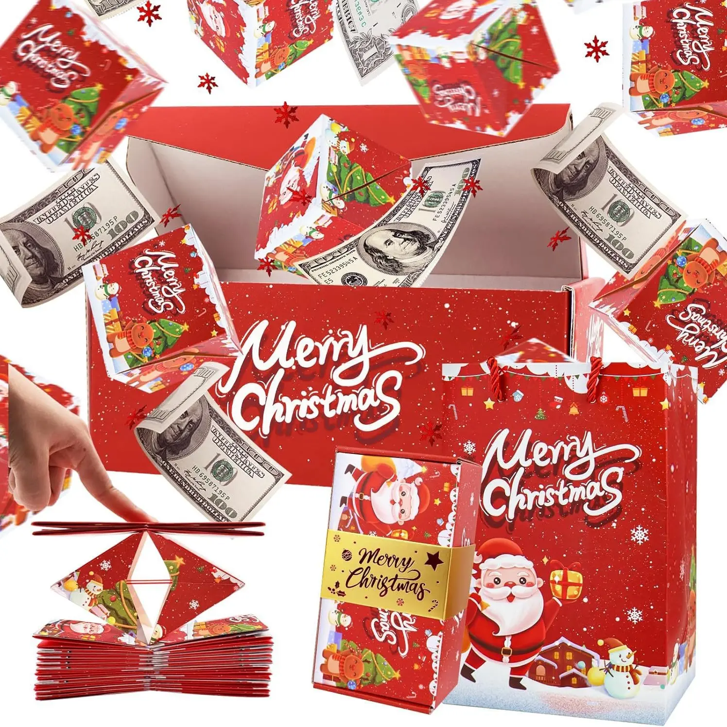 1 Set Christmas Pop Up Surprise Gift Box, Santa Printed Explosion Surprise Dollar Bill Gift Box, Creative Holiday Cash Present Box, Perfect Holiday Gift for Family and Friends, Party Favor Gifts