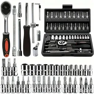 46-Piece Multi-Use Car Repair Tool Kit, Motorcycle Tools Set with Hex Wrench, Socket Wrench, Screwdriver, Adapter, Suitable for Cars, Bikes, Machinery, Automotive Tools Kit