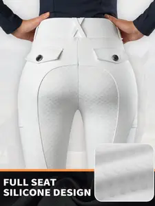 Women's Riding Pants with Full Padding Silicone Anti-Slip, High Waist Elastic Equestrian Tight Fit, Includes Pockets, Wosawe Brand