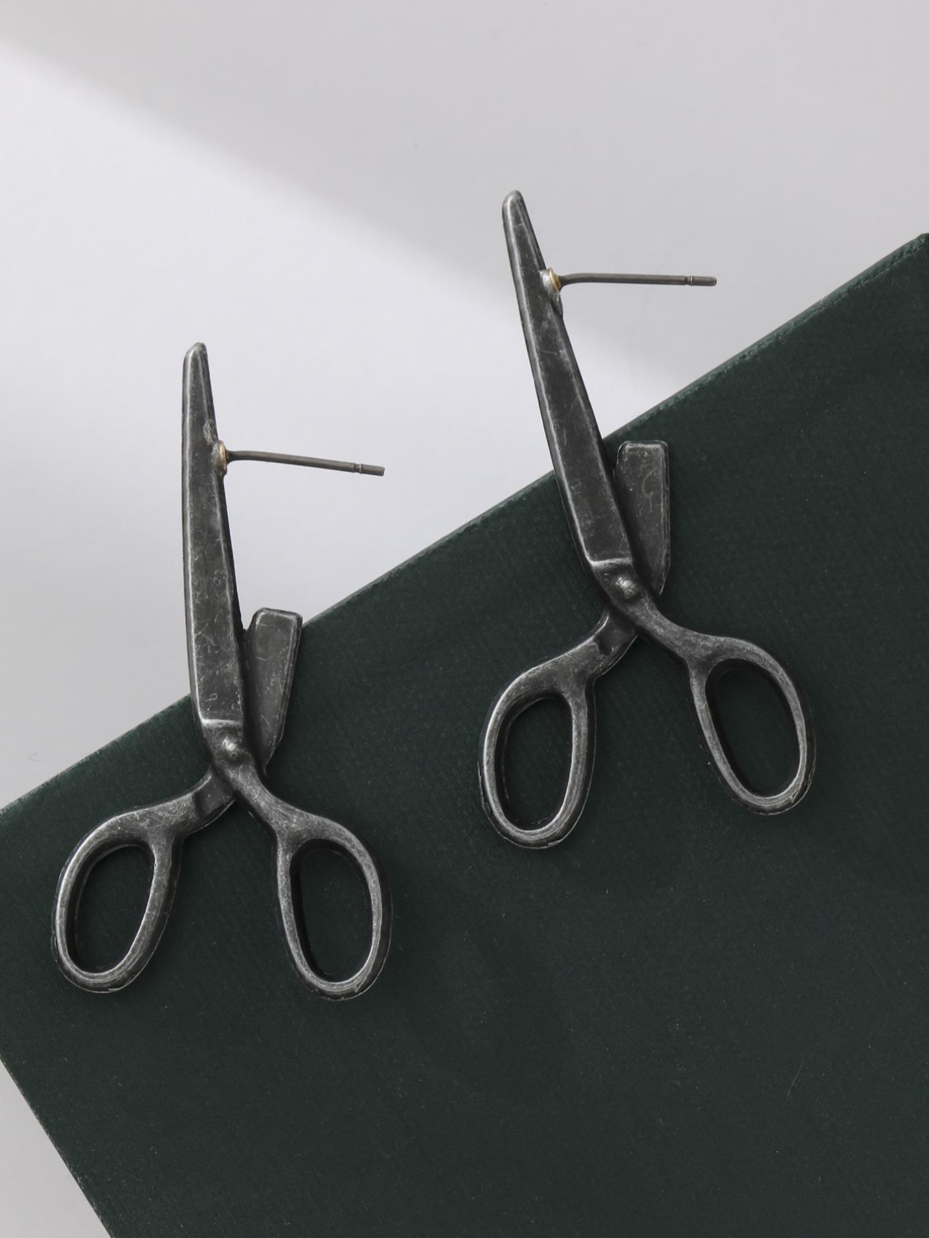 1 Pair Women's Punk Style Plain Color Stud Earrings with Scissors Design, Casual Trendy Stud Earrings, Fashionable Jewelry