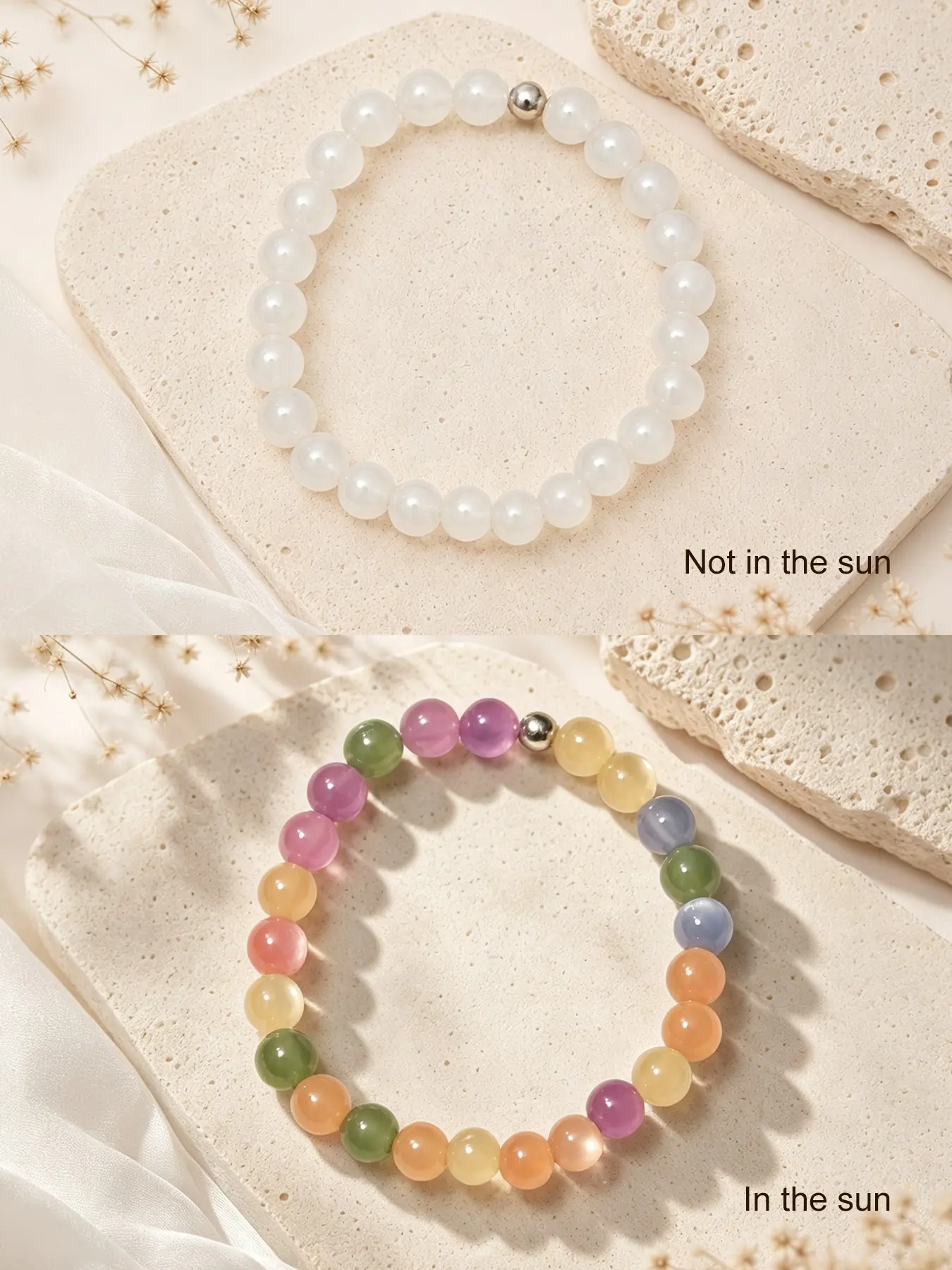 UV-Responsive Beaded Bracelet, Simple & Versatile Design, Color-Changing Feature, Ideal for Daily Commute, Outdoor Activities, Vacations