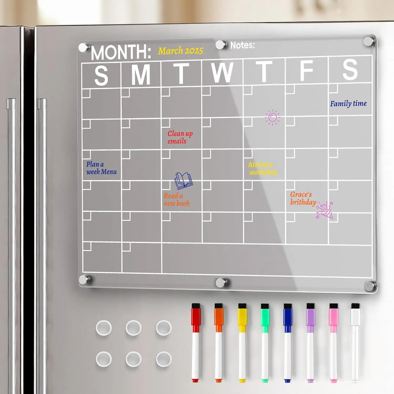 Large   Calendar for Refrigerator, Clear Fridge Calendar with 8 Color Markers, Monthly Planning Board for Business Meetings/Anniversary/Shopping List, Dry Erase - 14.5 * 11.5''