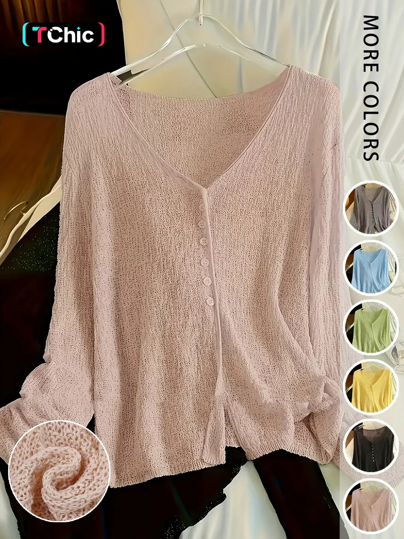 Loose Long Sleeve Sun Protection Knitwear Cardigan, Lightweight Breathable Summer Casual Fitted Top, Layered Look for Lazy Style
