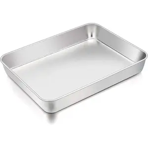 TeamFar Lasagna Pan, 12.3’’ x 9.75’’ x 2’’, Stainless Steel Rectangular Cake Brownie Casserole Pan For Roasting Baking, Healthy & Heavy Duty, Brushed Surface & Deep Side, Dishwasher Safe