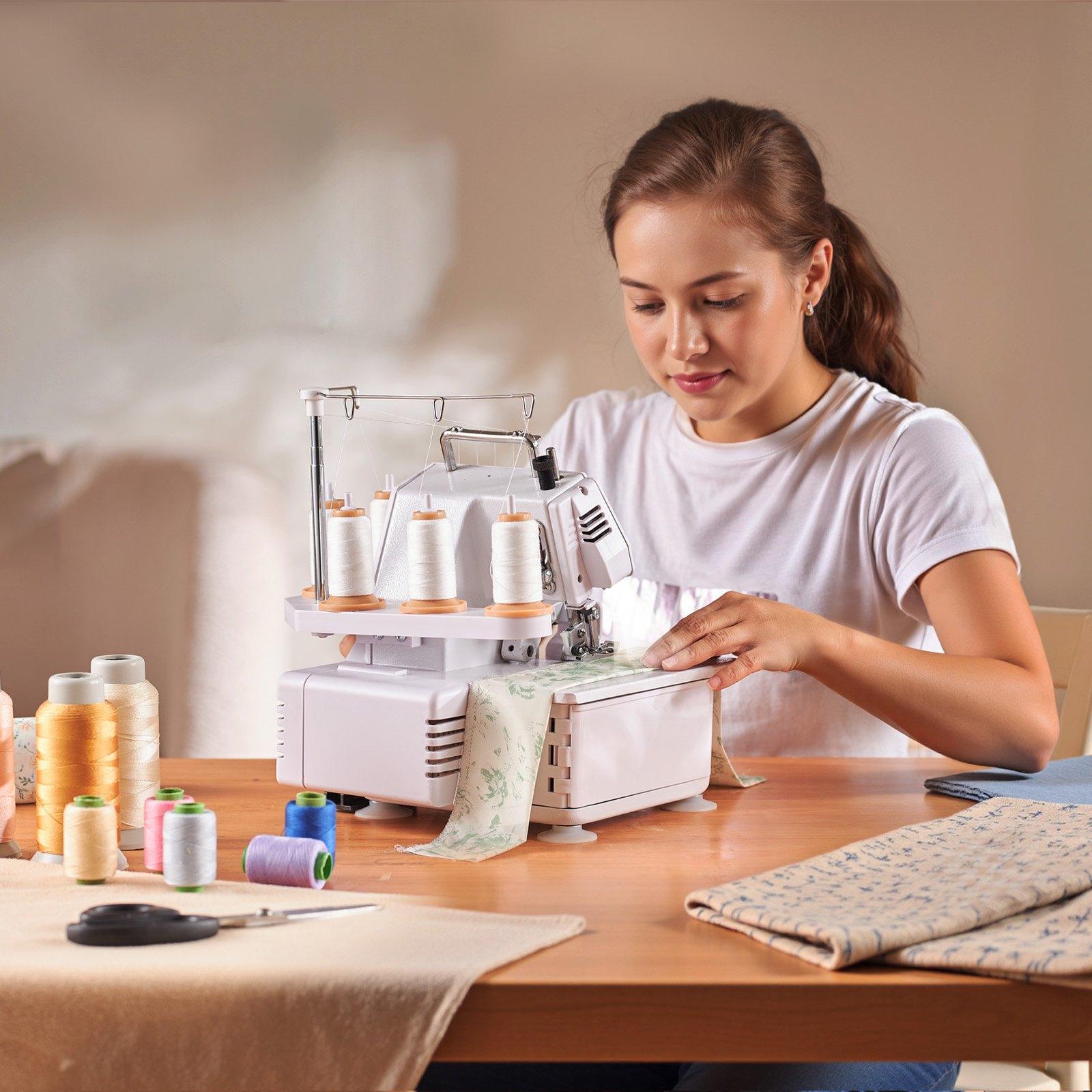 VEVOR Serger Overlock Sewing Machine, 1250 Stitches Per Minute, 2-3-5 Thread Capability, with LED Light and Strong Suction Feet, Heavy-Duty Metal Frame Sewing Machine for Various Fabrics, White VEVOR Serger Overlock Sewing Machine, 1250 Stitches Per Minute, 2-3-5 Thread Capability, with LED Light and Strong Suction Feet, Heavy-Duty Metal Frame Sewing Machine for Various Fabrics, White