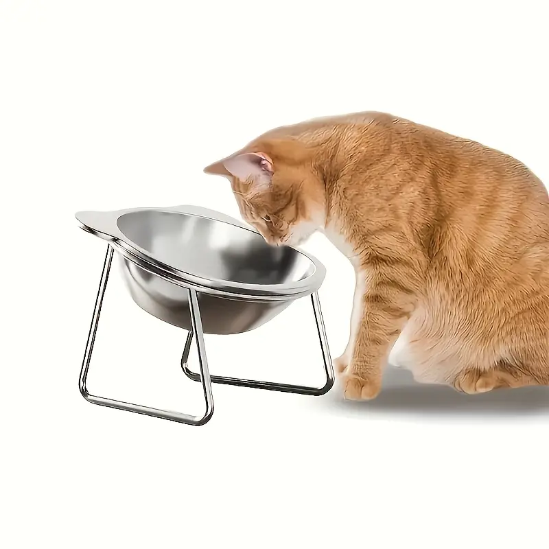 Stainless Steel Cat Food and Water Bowl - Adjustable Height, Spill-Proof Wide Base, Easy-to-Clean, Rust-Resistant Durable Pet Feeding Station, Indoor Use Modern Pet Accessory